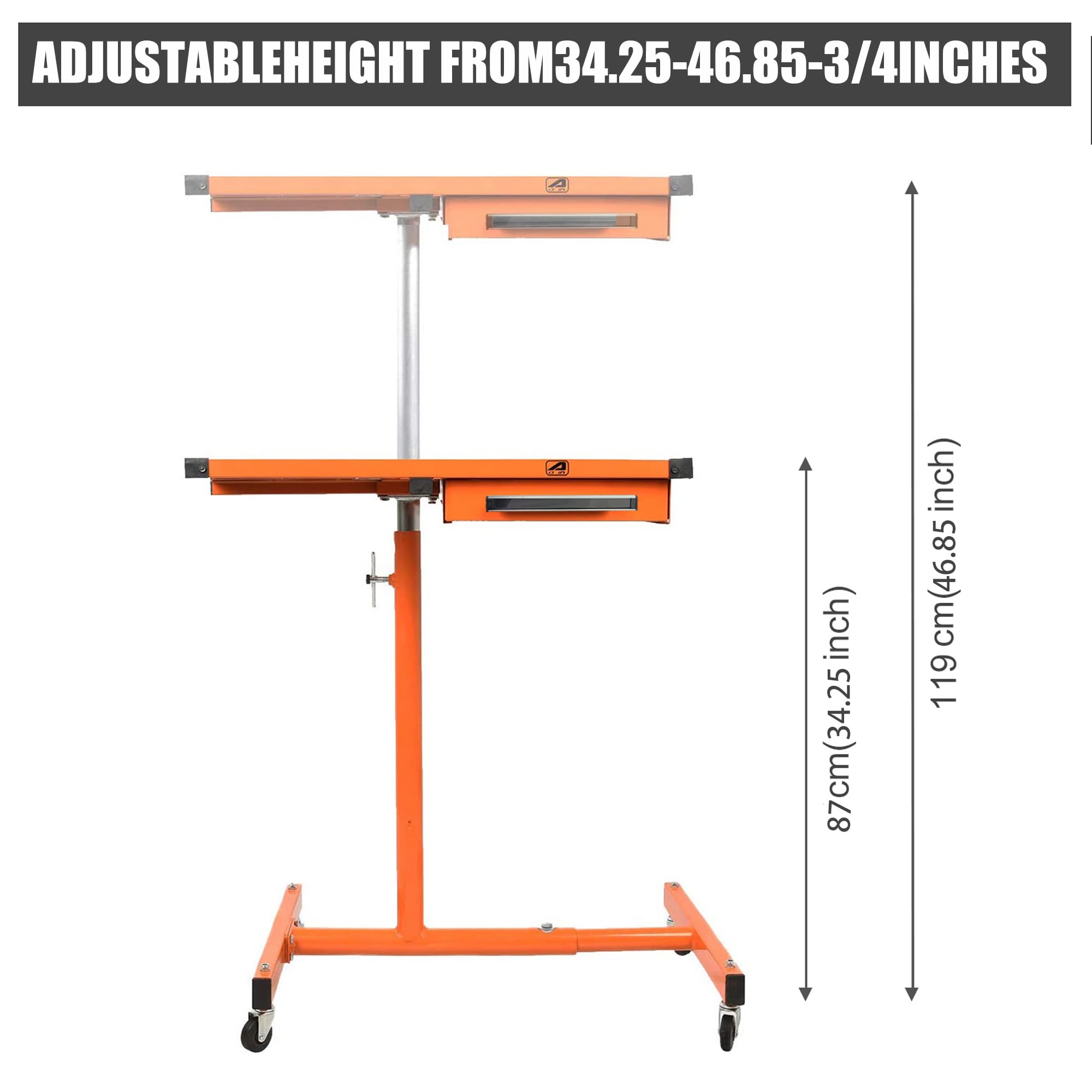 Eisen® ES8 Heavy Duty Adjustable Work Table with Drawers - Rolling Tool Tray with Wheels, 220lbs Capacity - Perfect for Garage, Workshop & DIY Projects