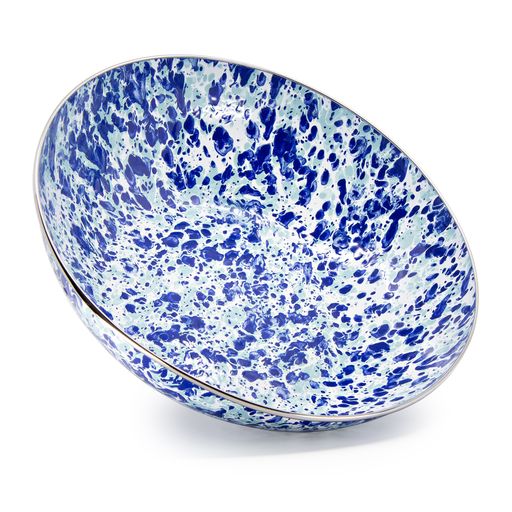 Ocean Swirl Enamelware 5 Quart Serving Bowl - Durable & Stylish Kitchenware for Salads, Pasta & Party Dishes - Perfect for Outdoor Picnics & Family Gatherings