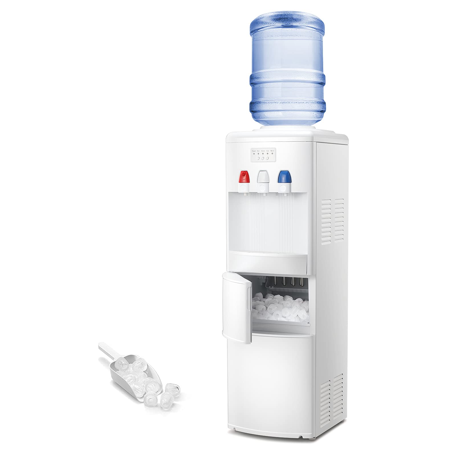 Antarctic Star 2-in-1 Water Cooler Dispenser with Built-in Ice Maker | Hot & Cold Top Loading 3-5 Gallon Bottle Water Dispenser | 27LBS/24H Ice Production | Child Safety Lock | White | Perfect for Home, Office & Kitchen Use