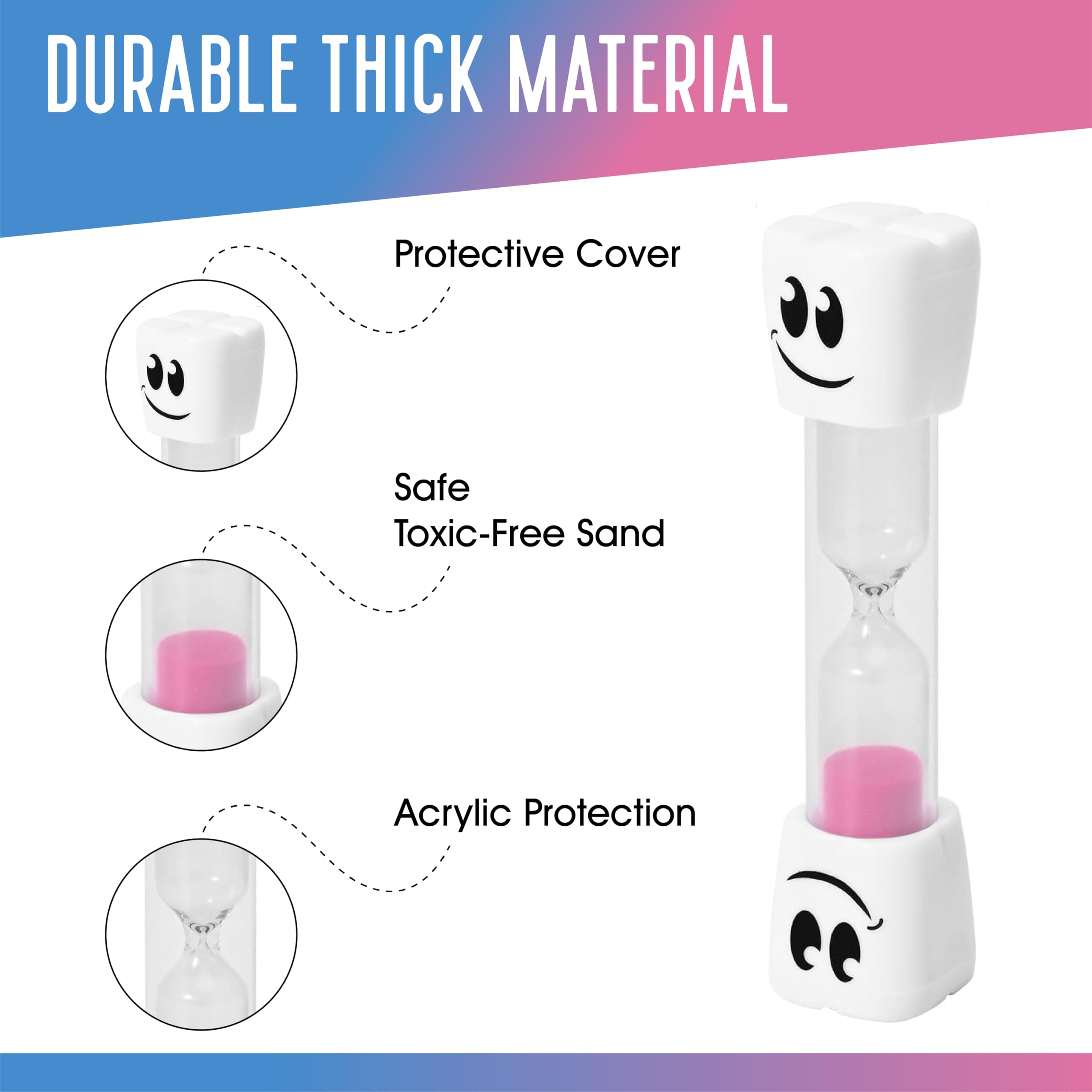 2 Minute Toothbrush Sand Timer for Kids - Set of 2 Small Blue and Pink Smiley Hourglass | Fun Dental Hygiene Timer for Brushing Teeth | Perfect Bathroom Decor & Kids' Oral Care Tool