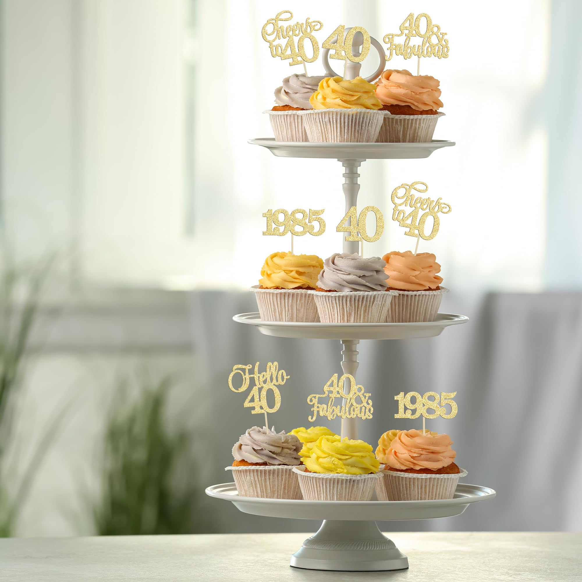 30Pcs Gold 40th Birthday Cupcake Toppers - 40 Fabulous Cake Decorations for Happy 40th Birthday, Wedding Anniversary Party Supplies (1985 Theme) - Perfect for Milestone Celebrations & Dessert Table Decor