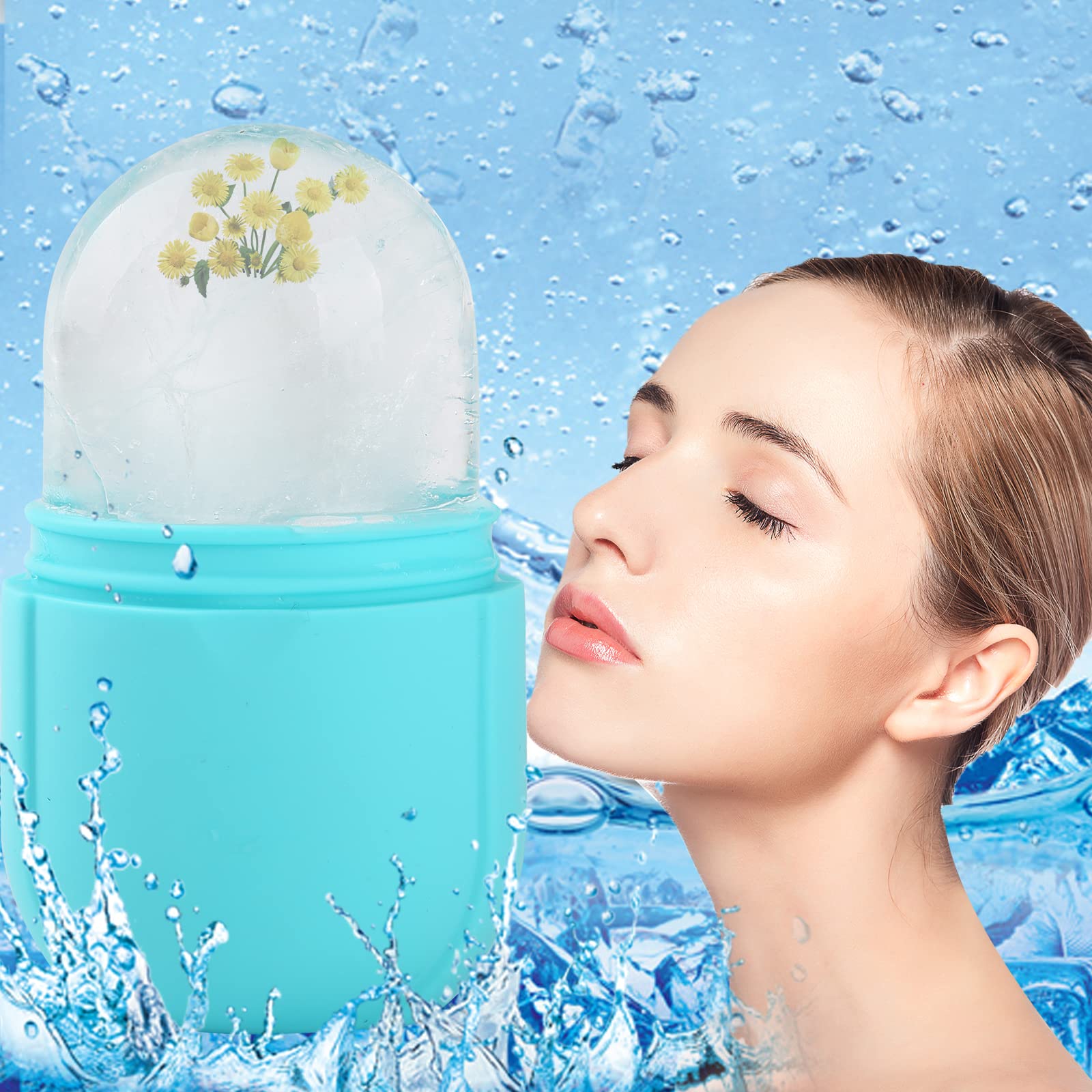 Ice Roller for Face and Eyes - Beauty Cube to Brighten Skin, Enhance Natural Glow & Reduce Fine Lines | Oval Blue Facial Ice Roller for Skincare & Puffiness Relief | Perfect for Morning Routine & Post-Workout Recovery