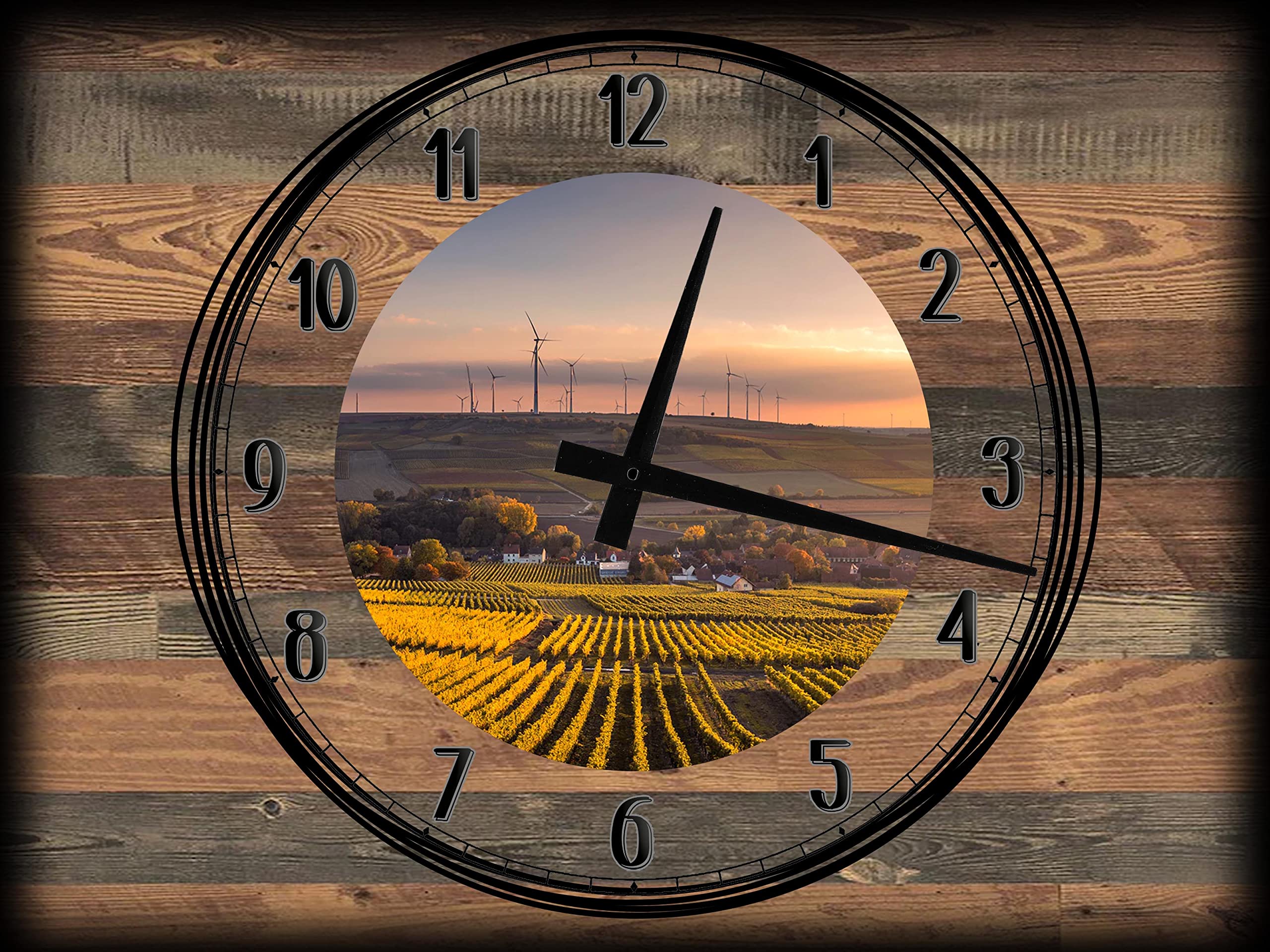 12x16 Inch Large Wall Clock with Countryside Vineyard Canvas Art - Rustic Farmhouse Decor for Living Room, Bedroom & Kitchen - Brown Wooden Wall Clock with Vintage Painting