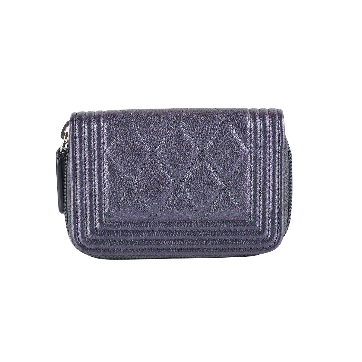 Chanel Boy Zip Coin Purse in Iridescent Purple - Luxury Small Leather Wallet for Women, Perfect for Parties, Travel & Everyday Use