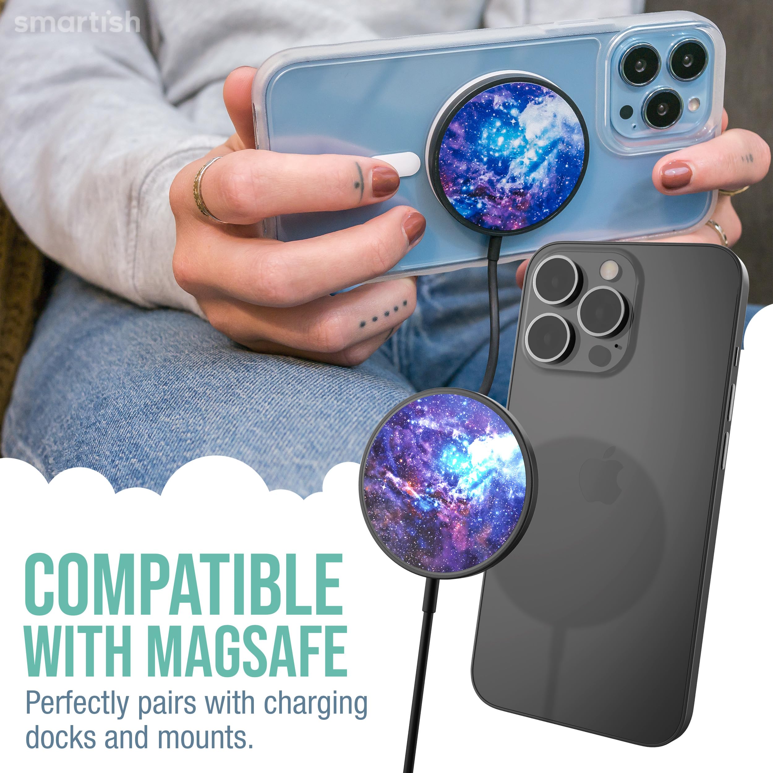 Smartish Magnetic Wireless Charger for iPhone 14/13/12 Series & AirPods 3 | 7.5W Fast Charging | Magsafe Compatible | USB-C & USB-A Ports | Works with Stands & Mounts | Perfect for Home, Office & Car Charging