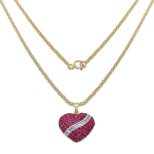 14K Yellow Gold Plated Genuine Ruby Heart Pendant Necklace for Women - Elegant Valentine's Day Gift, Anniversary Jewelry & Romantic Date Night Accessory