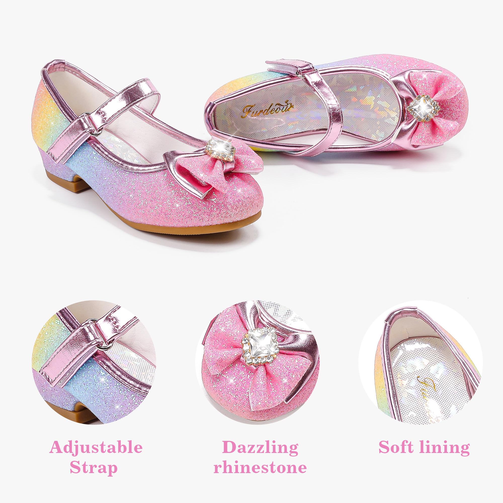 Furdeour Girls Mary Jane Dress Shoes - Glitter Princess Heels for Toddler & Kids - Perfect for Weddings, Bridesmaids, Flower Girls & Special Occasions