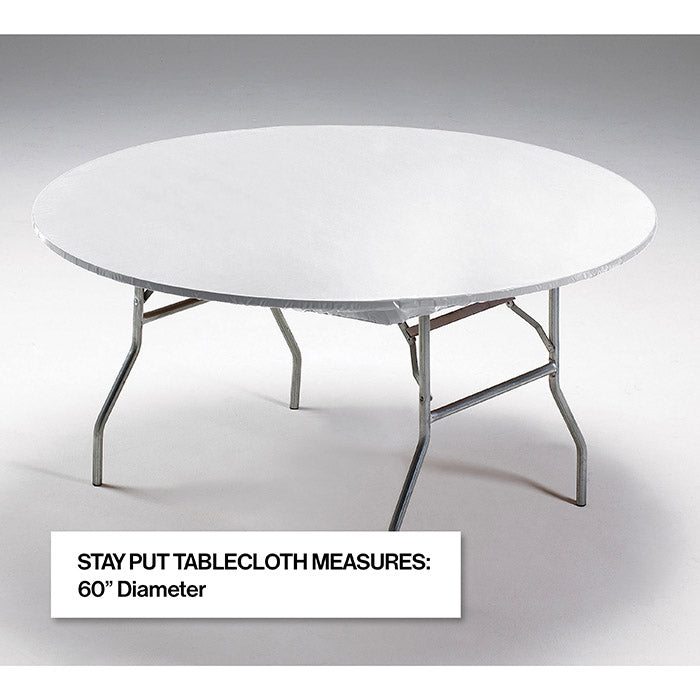 12-Pack White Stay-Put 60-Inch Round Table Covers - Disposable & Waterproof for Parties, Weddings, and Events