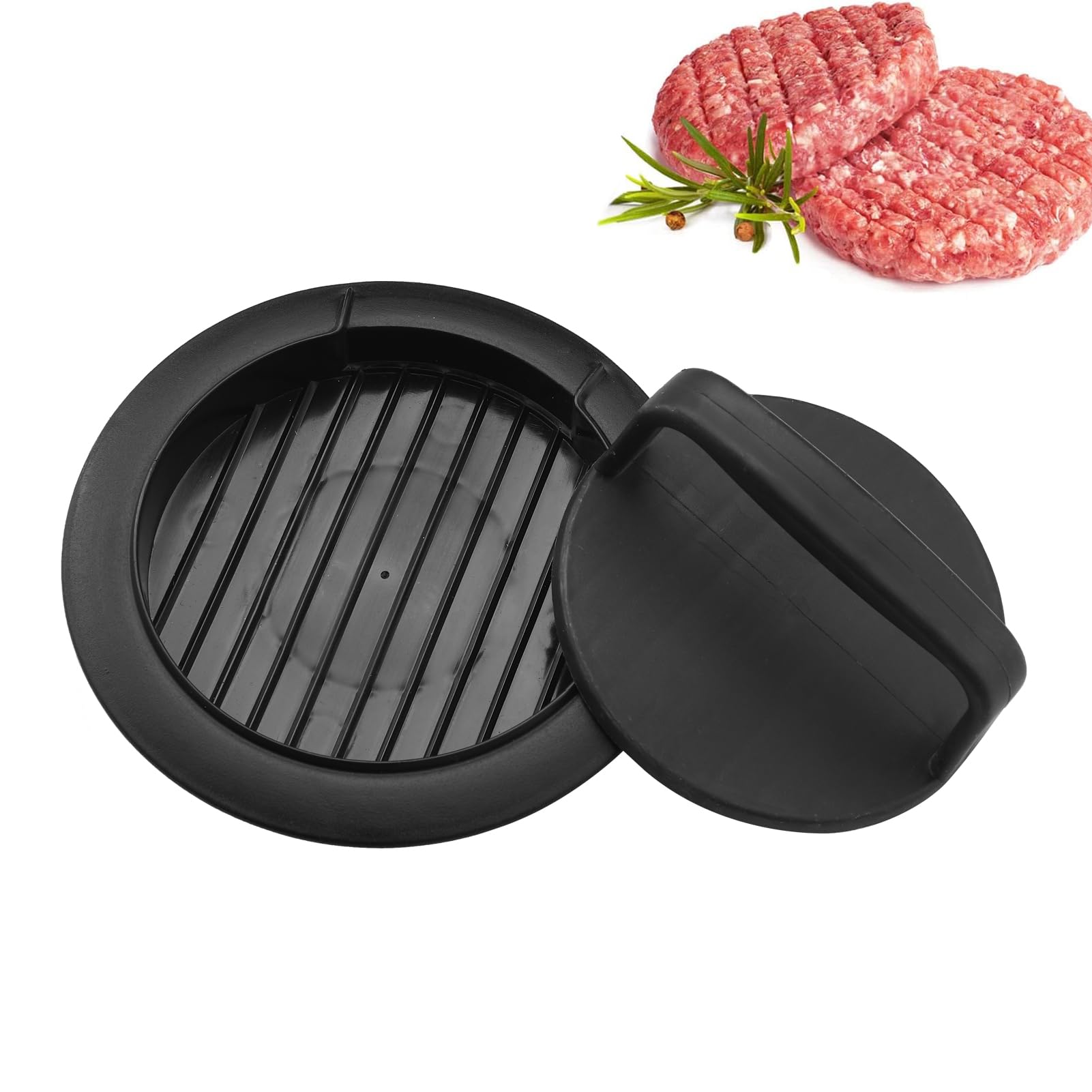 Non-Stick Hamburger Patty Press Maker - Round Stuffed Burger Press Mold for Grilling, BBQ & Homemade Beef, Sausage & Veggie Burgers - Perfect Kitchen Gadget for Backyard Cookouts & Camping (1 Pack, Black)