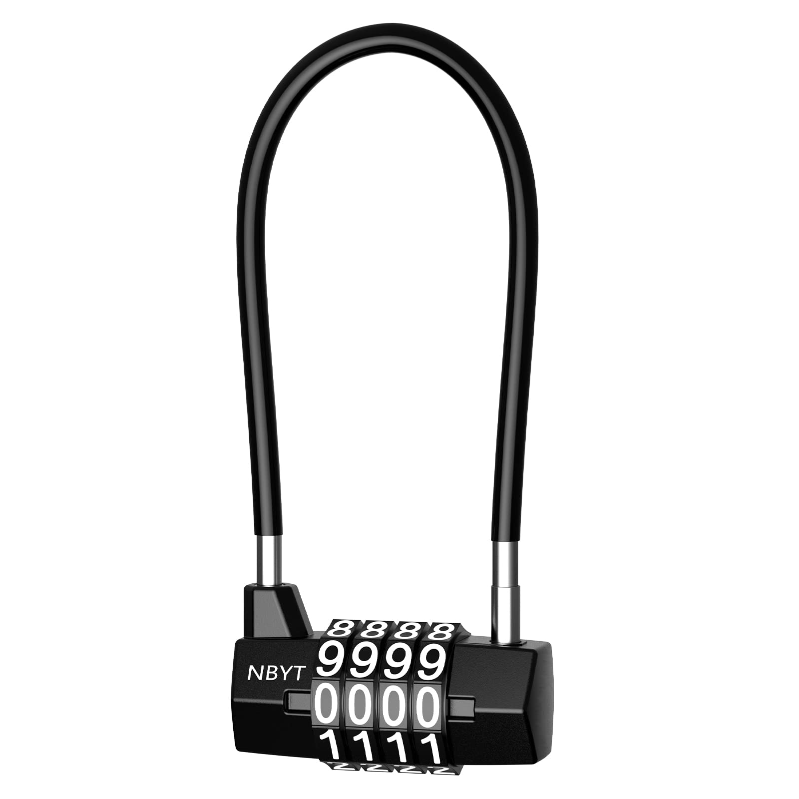 ORIA 4 Digit Combination Lock with Steel Cable - Long Shackle Padlock, Resettable & Durable Handheld Lock for Gym Locker, Cabinet, Travel Bag, Luggage, School, Toolbox - Secure Your Valuables at Home, Gym & On The Go