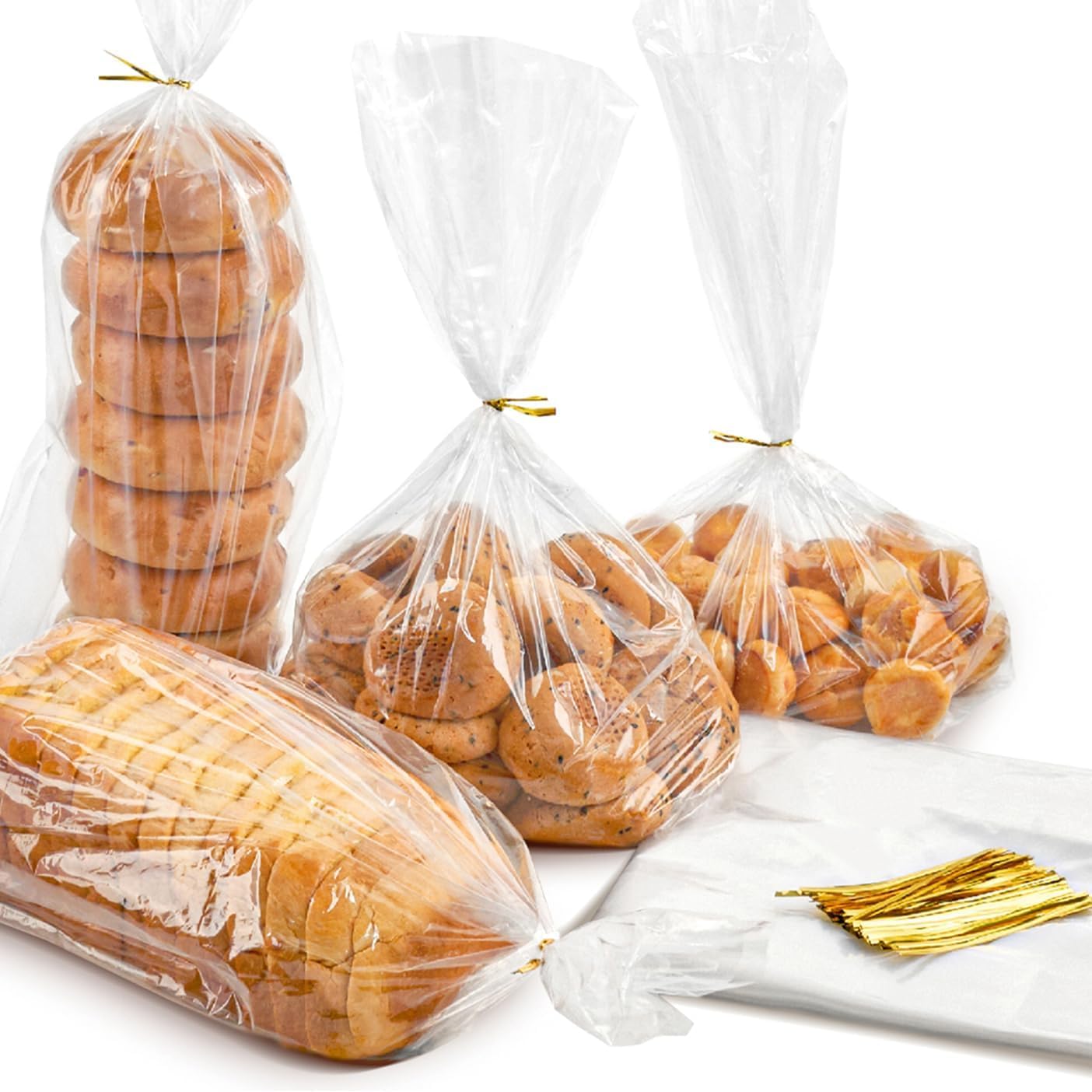 Ocmoiy Clear Plastic Bread Bags with Ties for Homemade Bread & Bakery Storage - 8