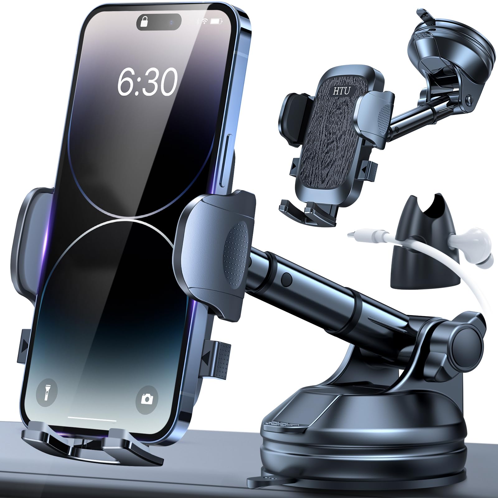 Super Heavy Duty 88 LBS Suction Cup Car Phone Holder - Universal Windshield/Dashboard/Window Mount for iPhone, Samsung & All Smartphones (Black) | Perfect for Road Trips, Commuting & GPS Navigation