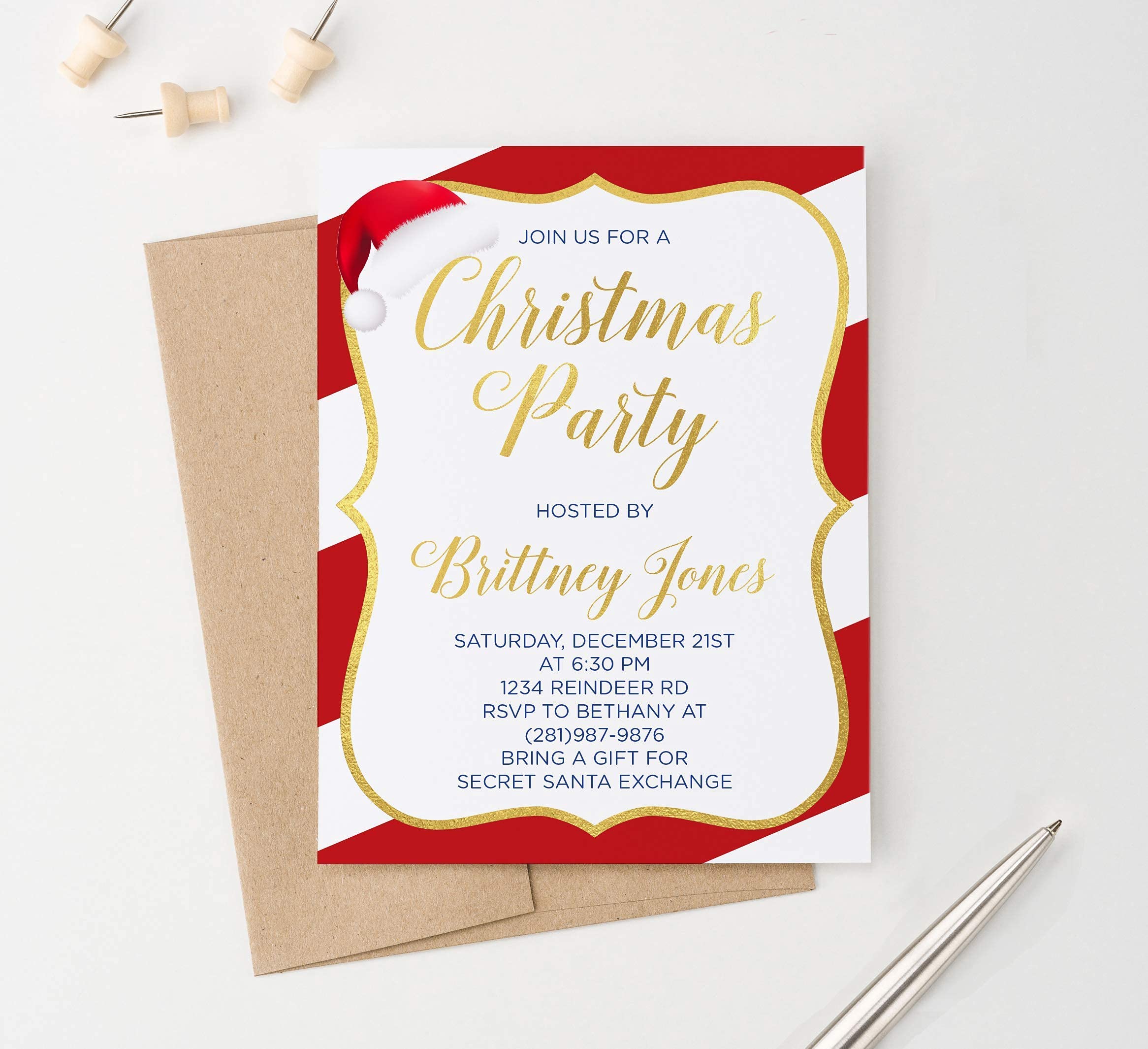 Custom Candy Cane Christmas Party Invitations - Personalized Holiday Cards with Envelope Color Options | Perfect for Xmas Celebrations, Office Parties & Family Gatherings