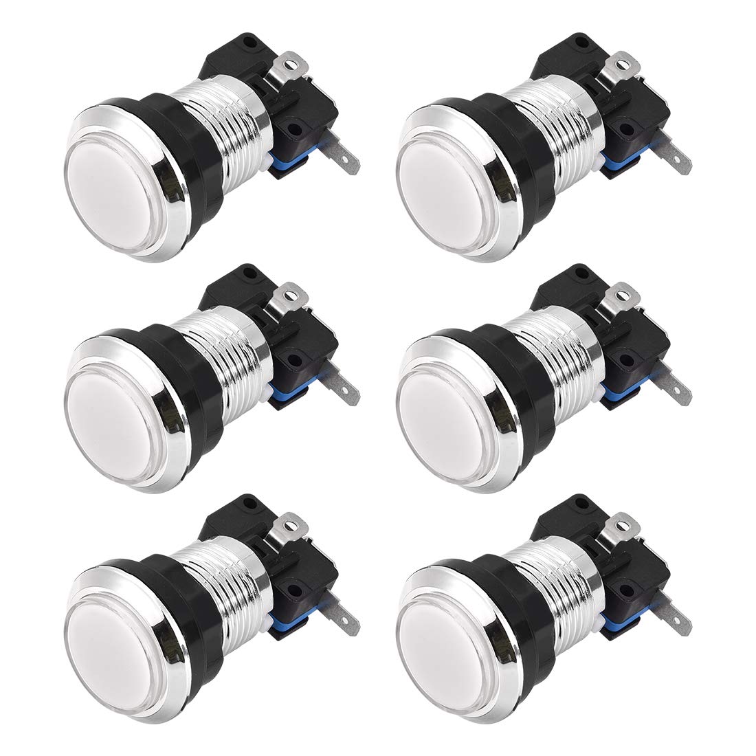 uxcell 33mm Round 12V LED Illuminated Arcade Push Button Switch with Micro Switch - White (6 Pack) for Video Games & DIY Control Panels