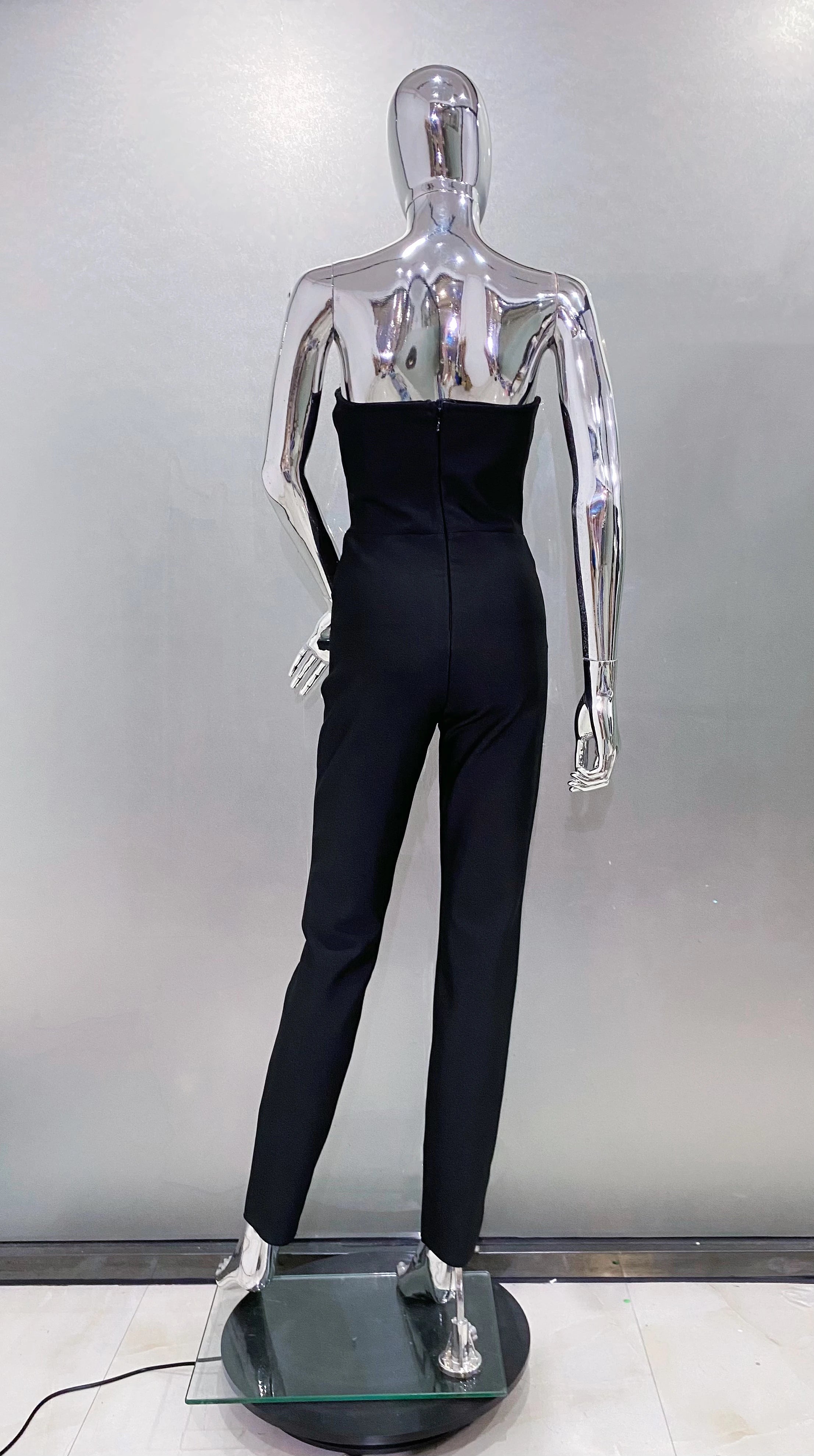 2024 New Fashion Sparkly Crystal Strapless Bodycon Bandage Jumpsuit for Women - Sexy Runway, Nightclub & Party Wear - Perfect for Clubbing, Date Nights & Special Occasions