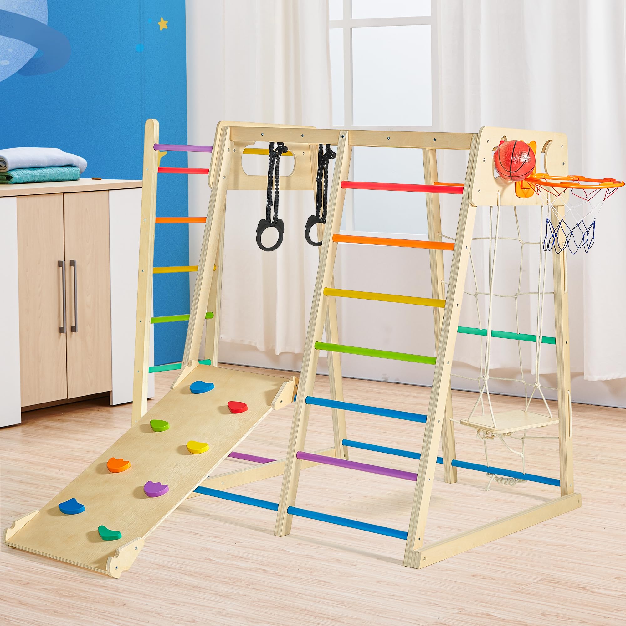Best Indoor Playground for Toddlers 1-3 Years - Climbing Toys with Basketball Hoop, Slide, Climbing Wall, Net, Monkey Bars & Swing - Perfect for Home Playrooms, Daycares & Preschools