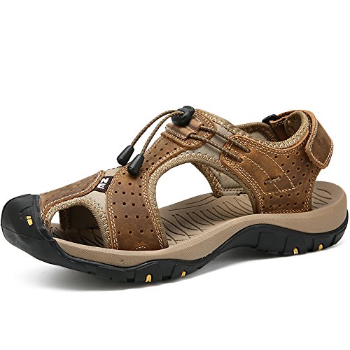 Men's Closed Toe Hiking Sandals - Lightweight Leather Outdoor Sports Sandals for Summer Walking & Trail Adventures