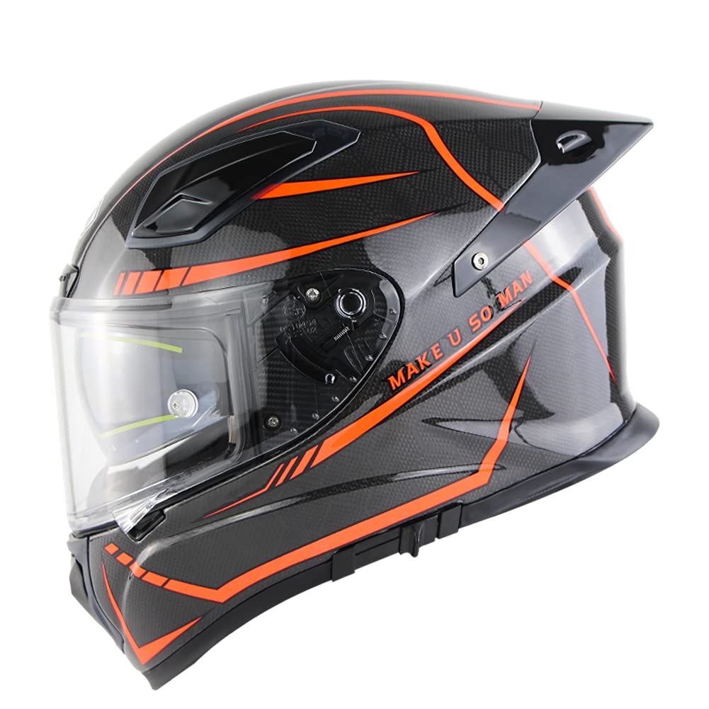 Carbon Fiber DOT Approved Motorcycle Helmet with Red Colorful Lens - Lightweight & Durable Riding Gear for Street Bikers & Commuters