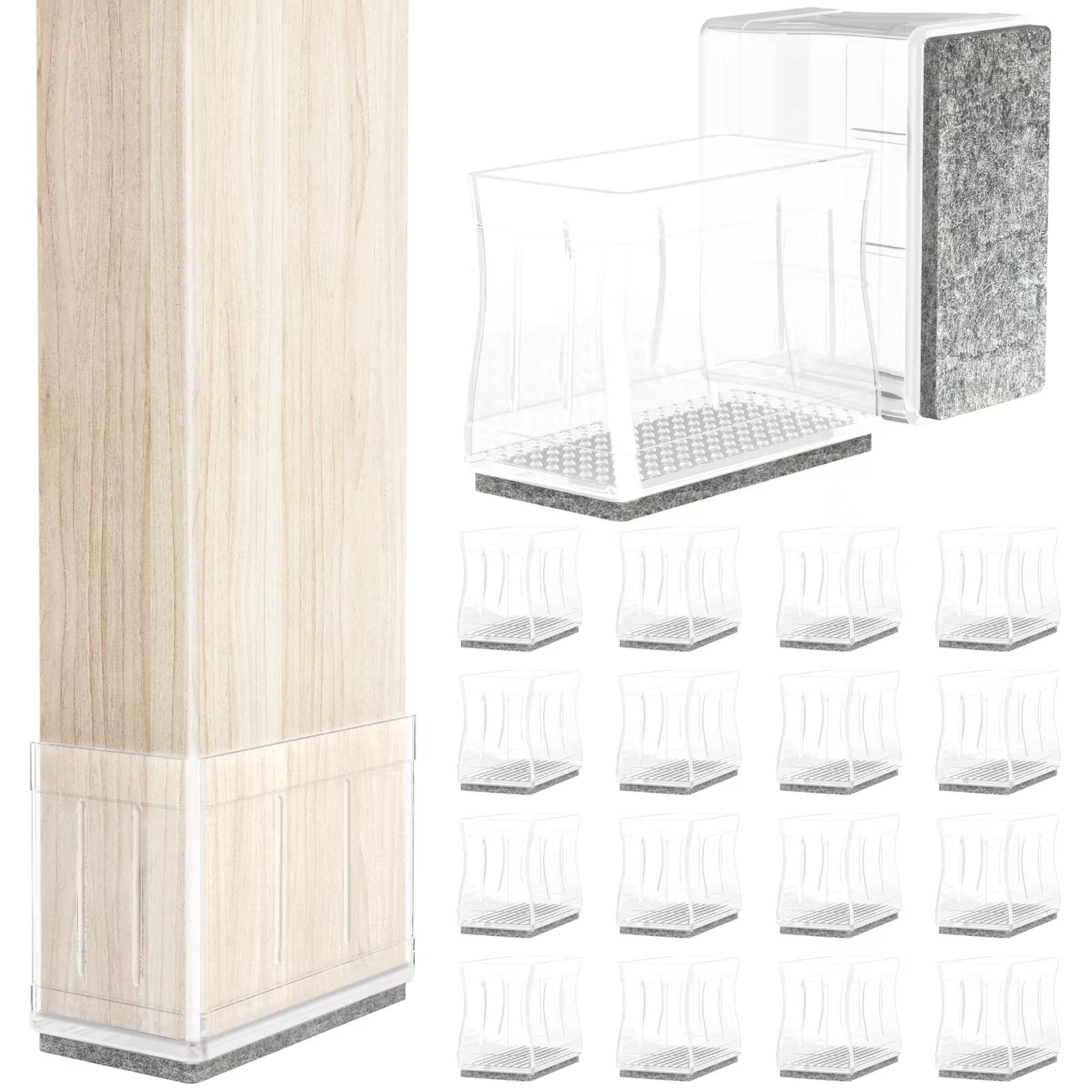 16 PCS Clear Rectangle Silicone Chair Leg Floor Protectors for Hardwood Floors - 1