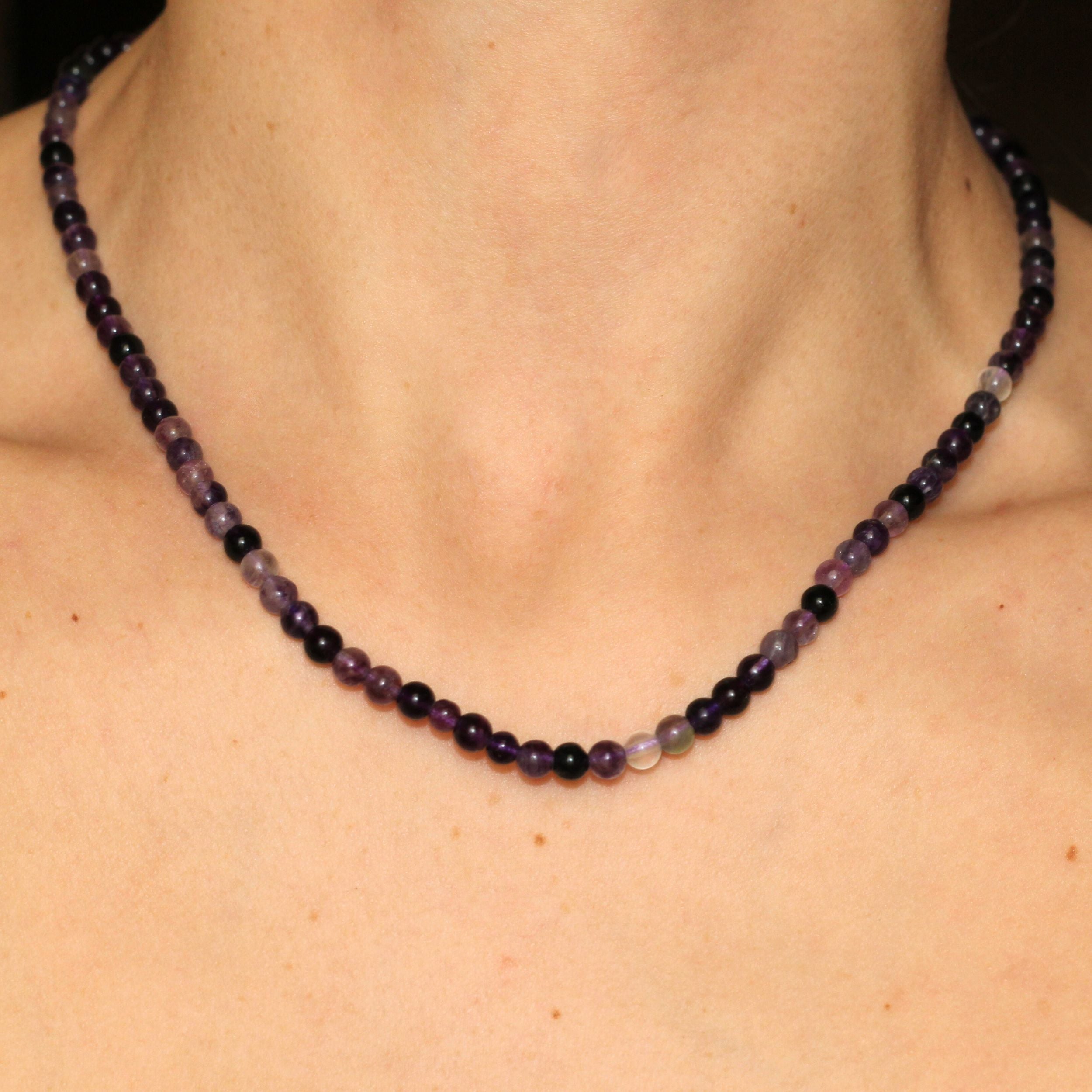 Purple Fluorite Beaded Necklace Mini - Healing Crystal Jewelry for Women, Chakra Balancing & Positive Energy - Perfect for Meditation, Yoga & Spiritual Gifts