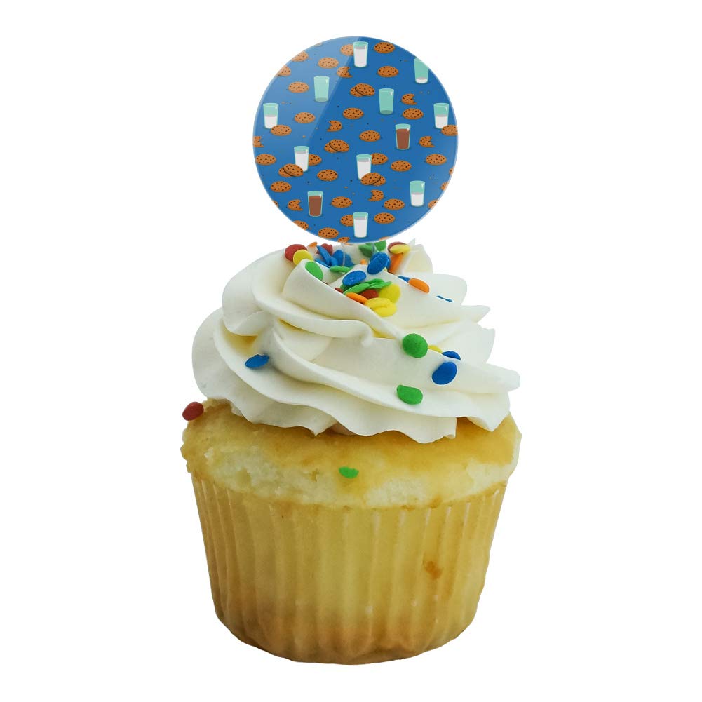 Chocolate Chip Cookies & Milk Pattern Cupcake Toppers - Set of 6 | Party Decorations, Birthday Cake Decor, Baking Supplies for Desserts & Celebrations