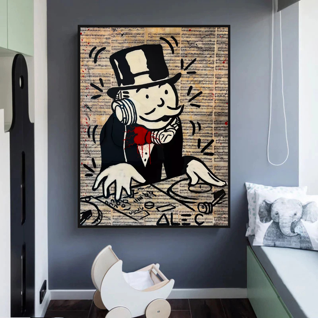 Alec Monopoly DJ Money Man Canvas Print - Limited Edition Artwork for Home & Office Decor | Wall Art Gift for Music & Pop Culture Fans