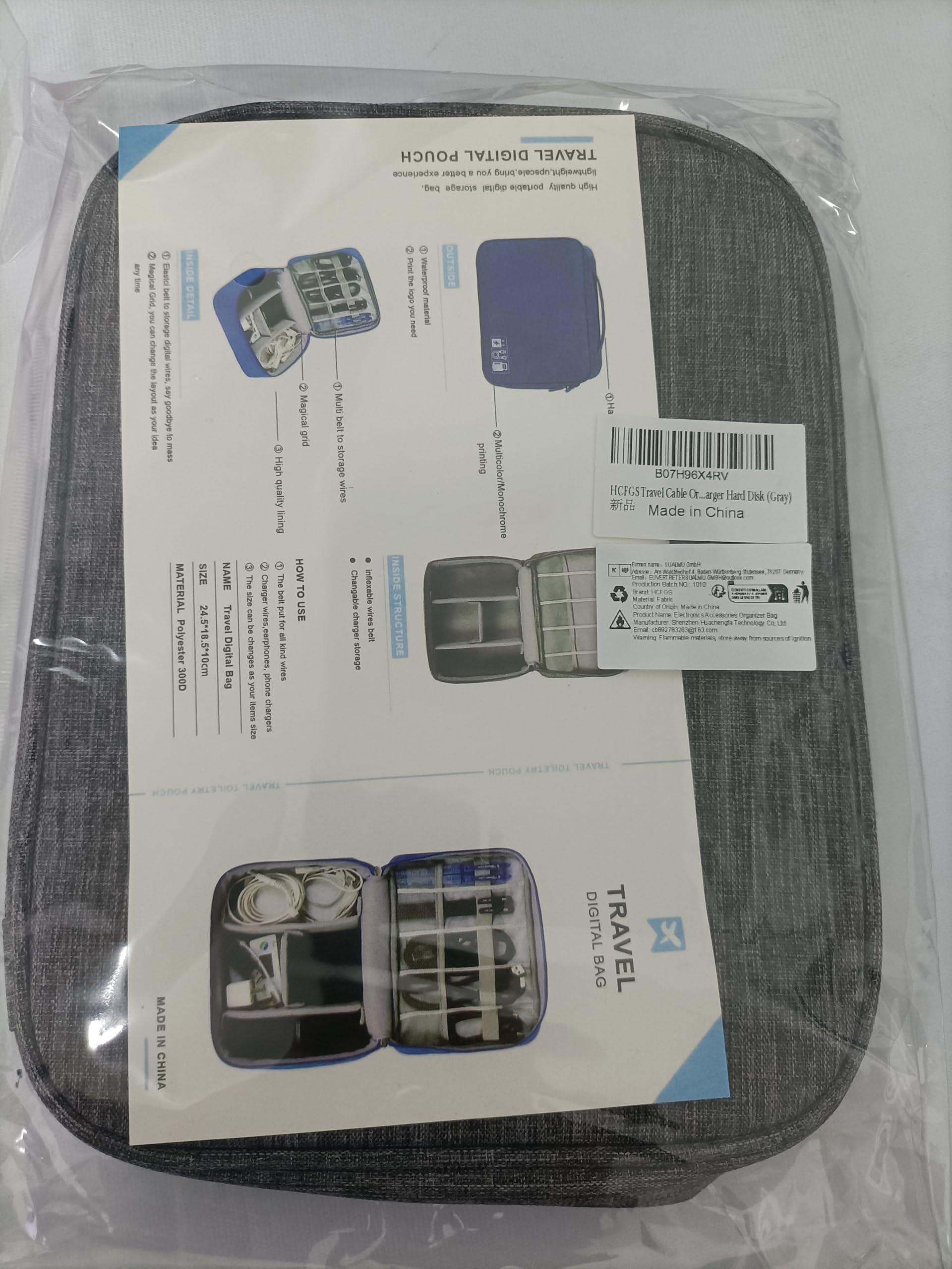 HCFGS Travel Cable Organizer Bag - Universal Electronics Accessories Storage Case for Cables, Power Banks, USB Drives & Chargers - Portable Gadget Pouch for Travel, Office & Home Use (Gray)