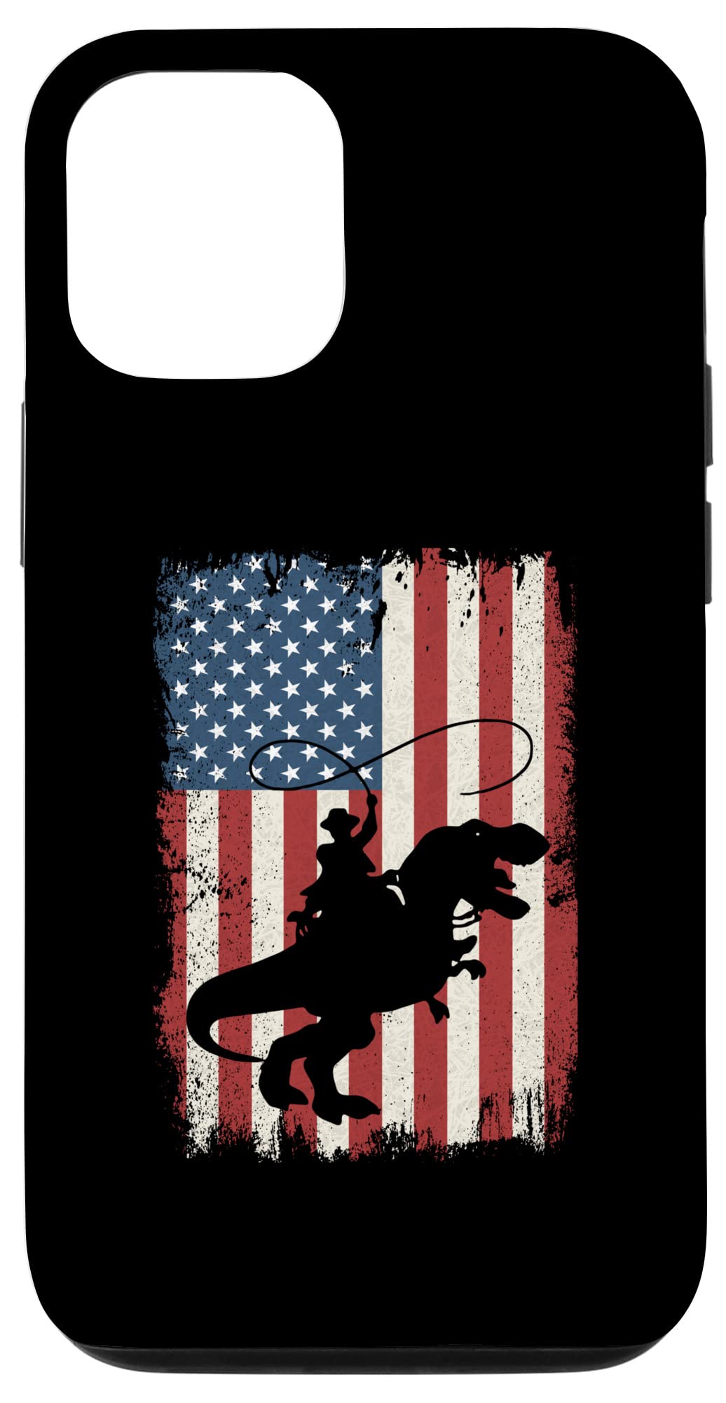 iPhone 12/12 Pro Western Cowboy Rodeo Dinosaur Riding Case with American Flag Design - Perfect for Patriotic Events, Rodeo Shows & Western Style Enthusiasts