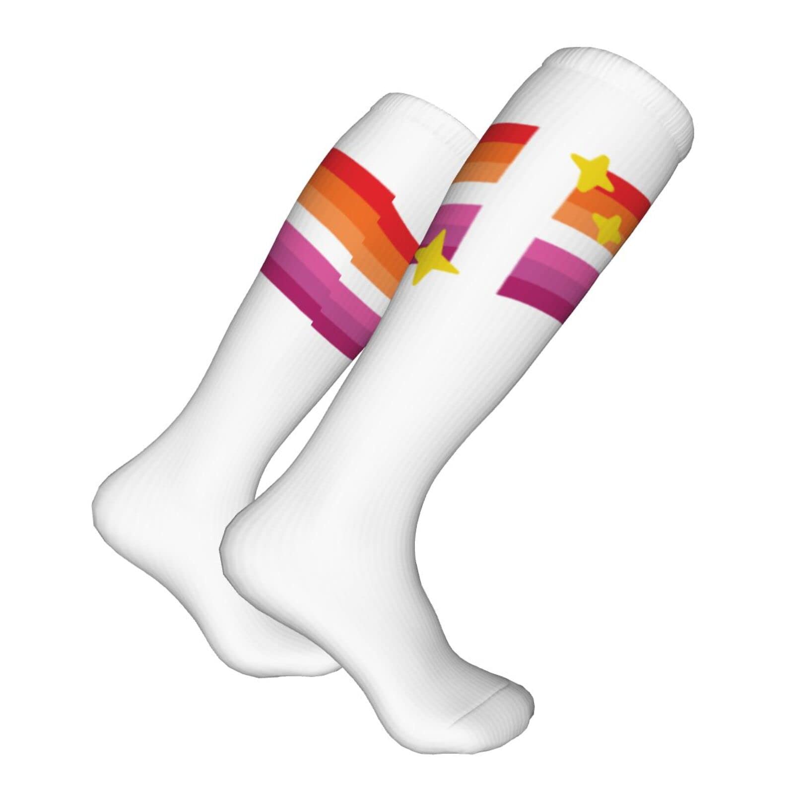 Lesbian Pride Flag Sparkle Knee High Socks - Women's Rainbow LGBTQ+ Compression Tube Socks for Running, Workout & Casual Wear - Perfect for Pride Events, Gym & Everyday Fashion