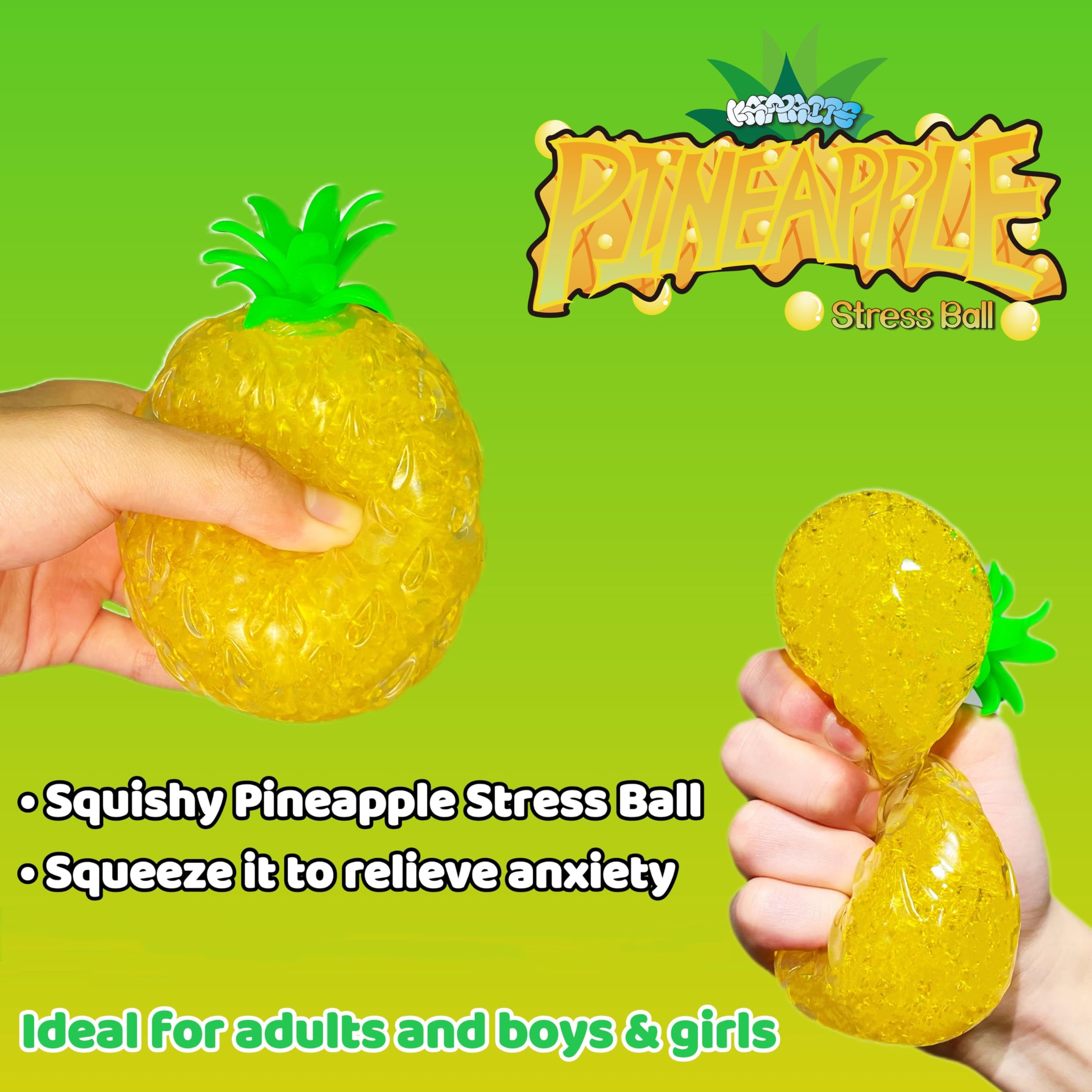 Pineapple Squishy Stress Ball (1 Pack) - Stretchy Fruit Stress Relief Toy for Adults & Kids - Perfect for Relaxation, Focus, Anxiety Relief - Great as Vase Filler, Home Decor, Christmas Ornaments & Easter Basket Stuffers