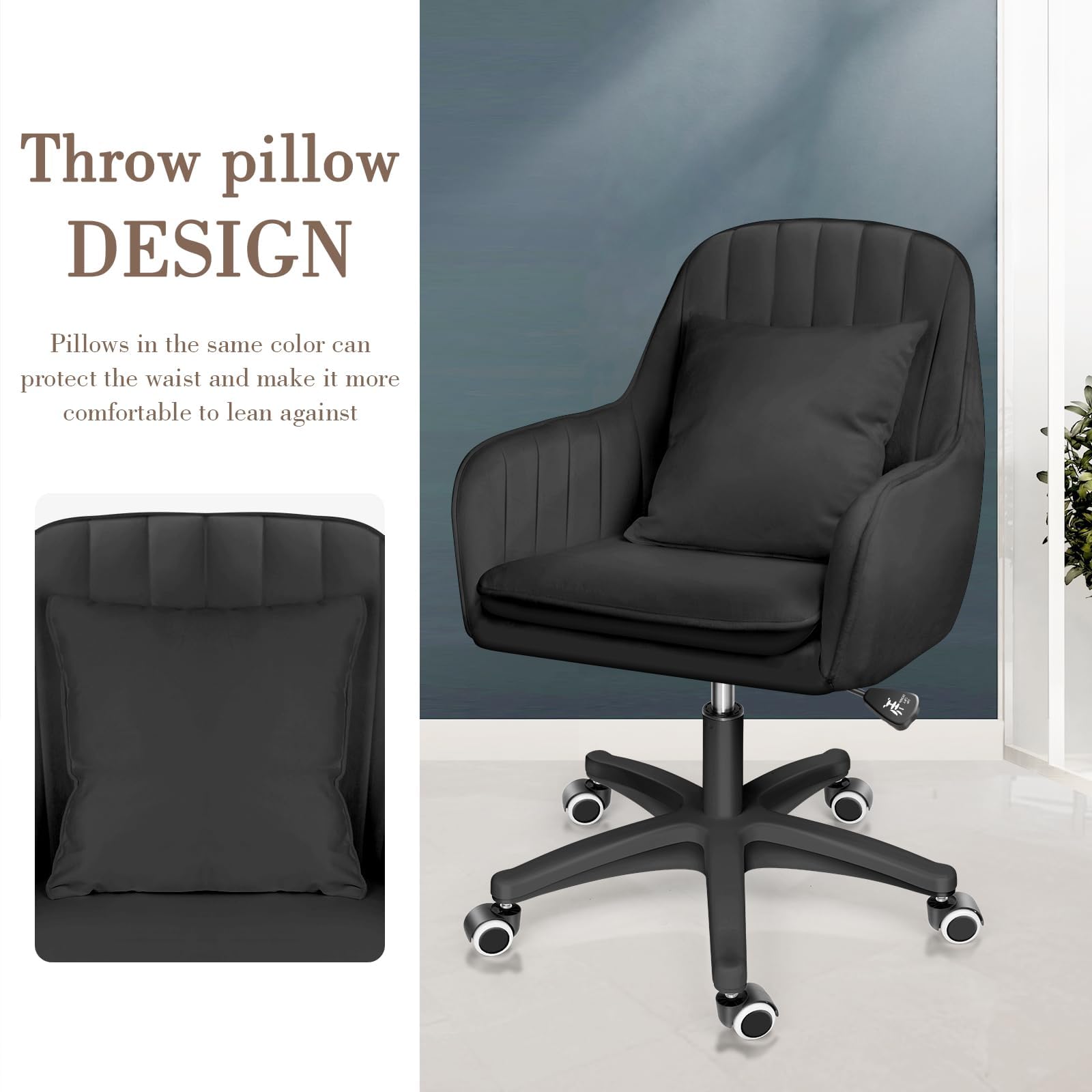 Ergonomic Adjustable Office Chair - 360° Swivel Modern Computer Desk Chair with Mid Back Support for Home Office, Gaming & Makeup Station - Comfortable Task Chair for Work, Study & Living Room
