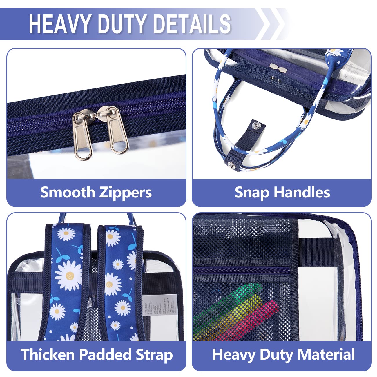 VASCHY Heavy Duty Clear Backpack - Transparent See Through School Bookbag for Students, Travel, Work & Security Checkpoints | Durable & Water Resistant