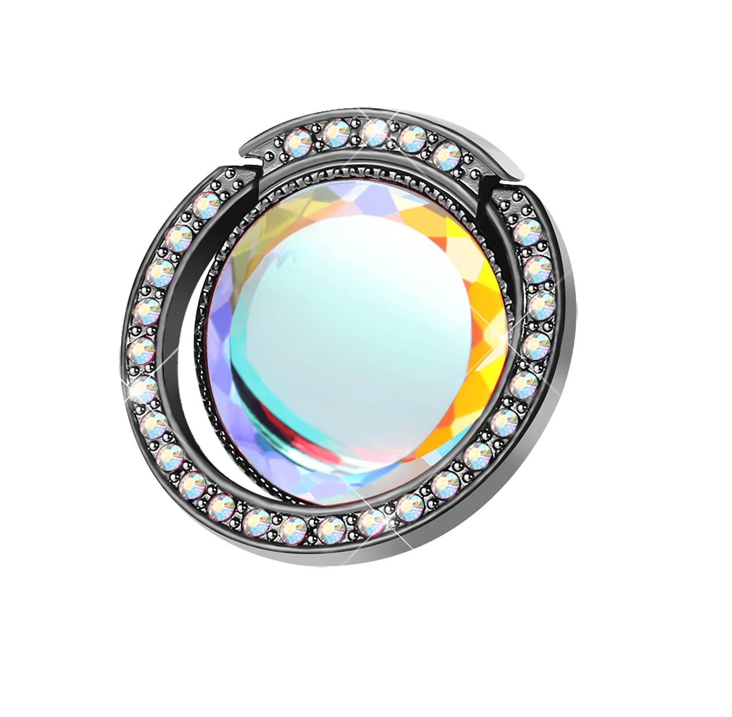 Sparkly Glitter Phone Ring Holder with Flat Rhinestones - Bling Bling Phone Grip Stand for iPhone, Samsung & Smartphones - Perfect for Selfies, Videos & Secure Grip (Black)