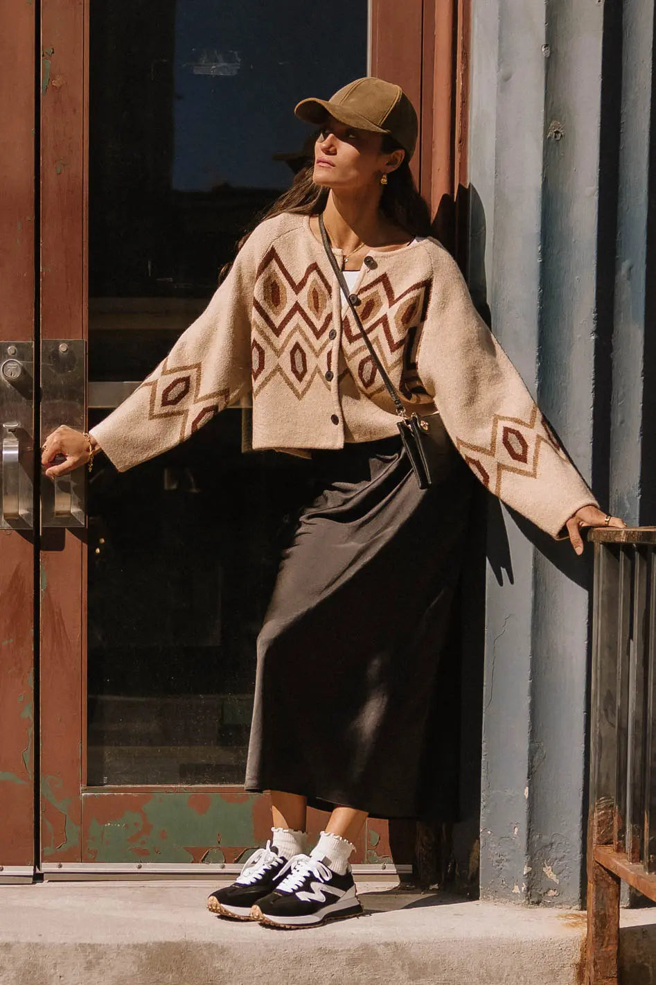 Angelica Geometric Cardigan in Tan - Women's Stylish Knit Sweater for Fall & Winter | Perfect for Office, Casual Outings & Cozy Evenings