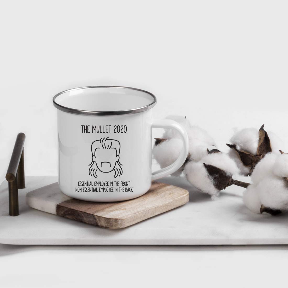 Funny Social Distancing 11oz Stainless Steel Campfire Coffee Mug - 'The Mullet 2025 Essential Employee' Design - Perfect for Outdoor Camping, Office Gifts & Pandemic Humor (1 Pack)