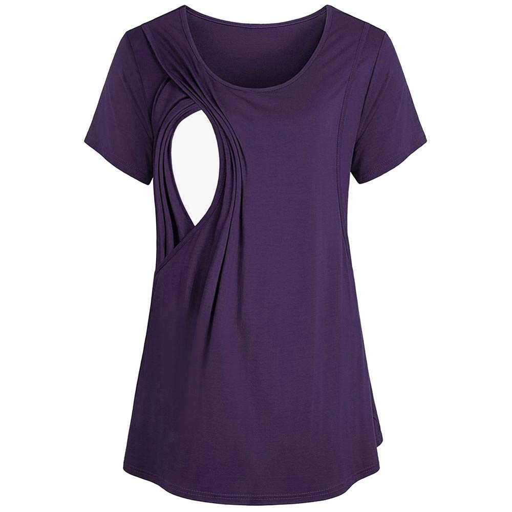 **Maternity Nursing Tops for Women - Short Sleeve Double Layer Ruched Breastfeeding Shirts - Comfortable Pregnancy Clothes for Nursing & Everyday Wear**
