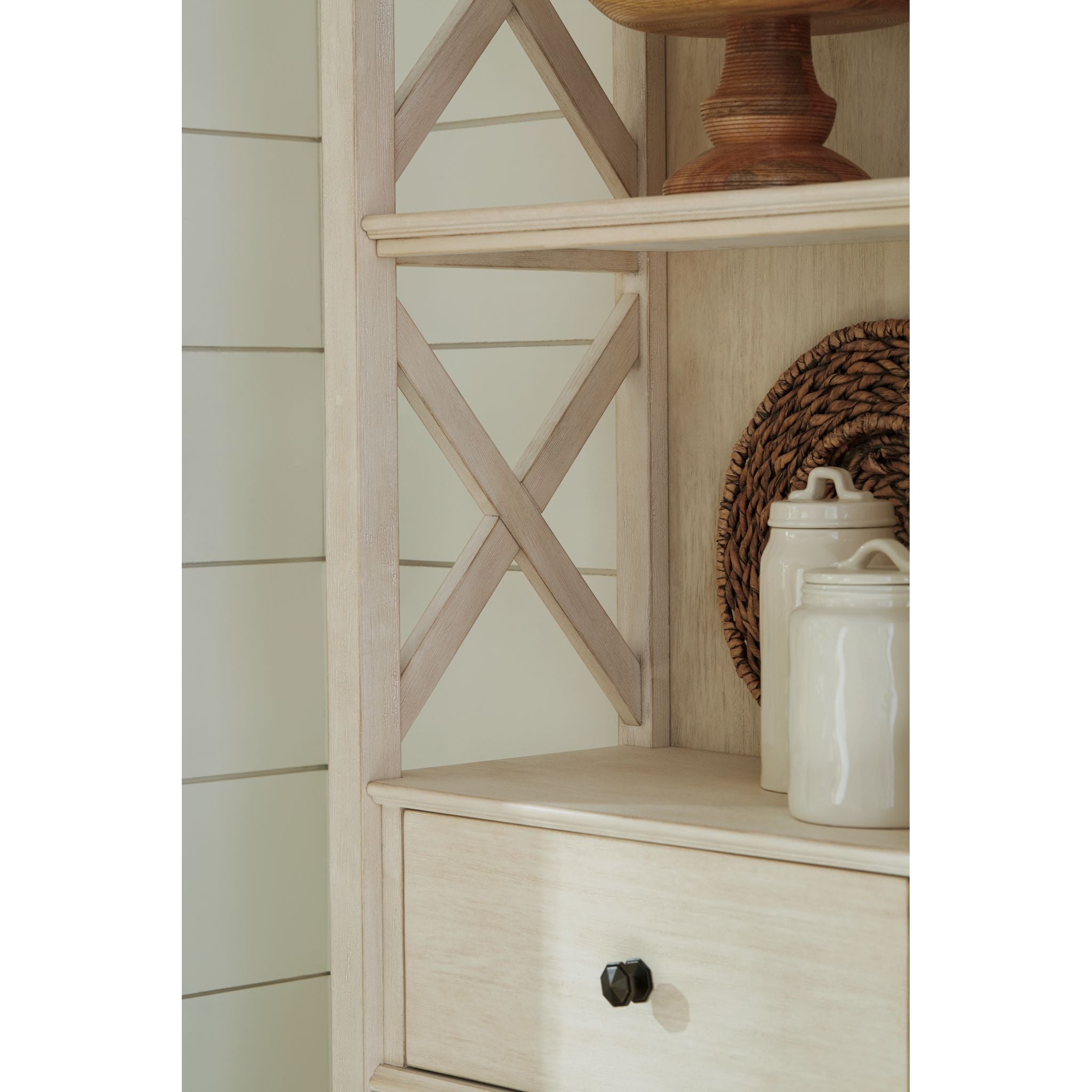 Bolanburg Antique White Display Cabinet - Elegant Glass Door Showcase for Living Room, Dining Room, or Office Decor (Model D647 76)
