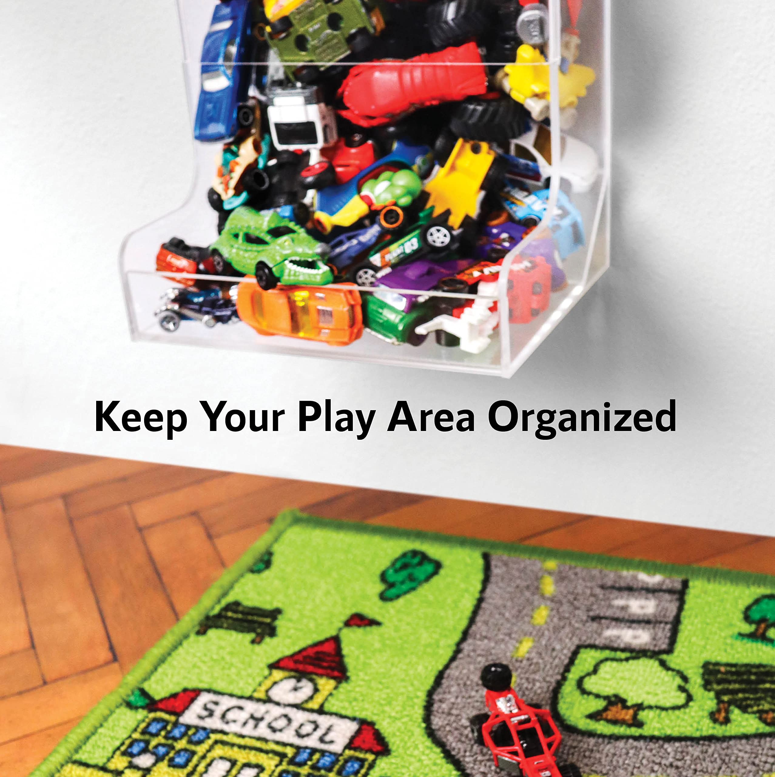 Acrylic Wall Organizer - 2 Pack Wall-Mounted Toy Storage Bin for Cars, Trains & Monster Trucks | Space-Saving Kids Room Organization | Perfect for Playrooms, Bedrooms & Daycare Centers