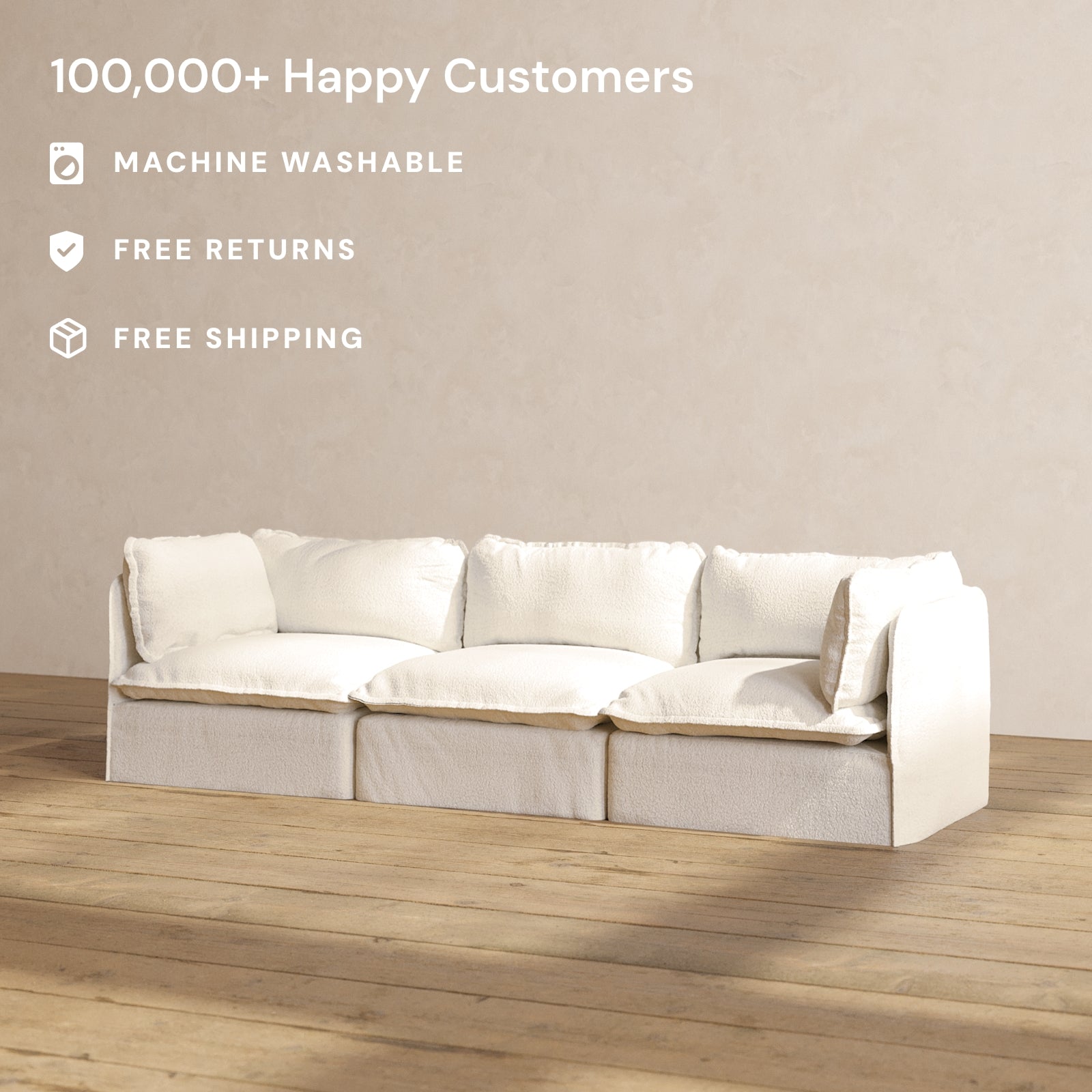 Premium Modular Performance 3-Seater Sofa in Soft Mousse Fabric - Modern Sectional Couch for Living Room, Lounge & Family Room Comfort