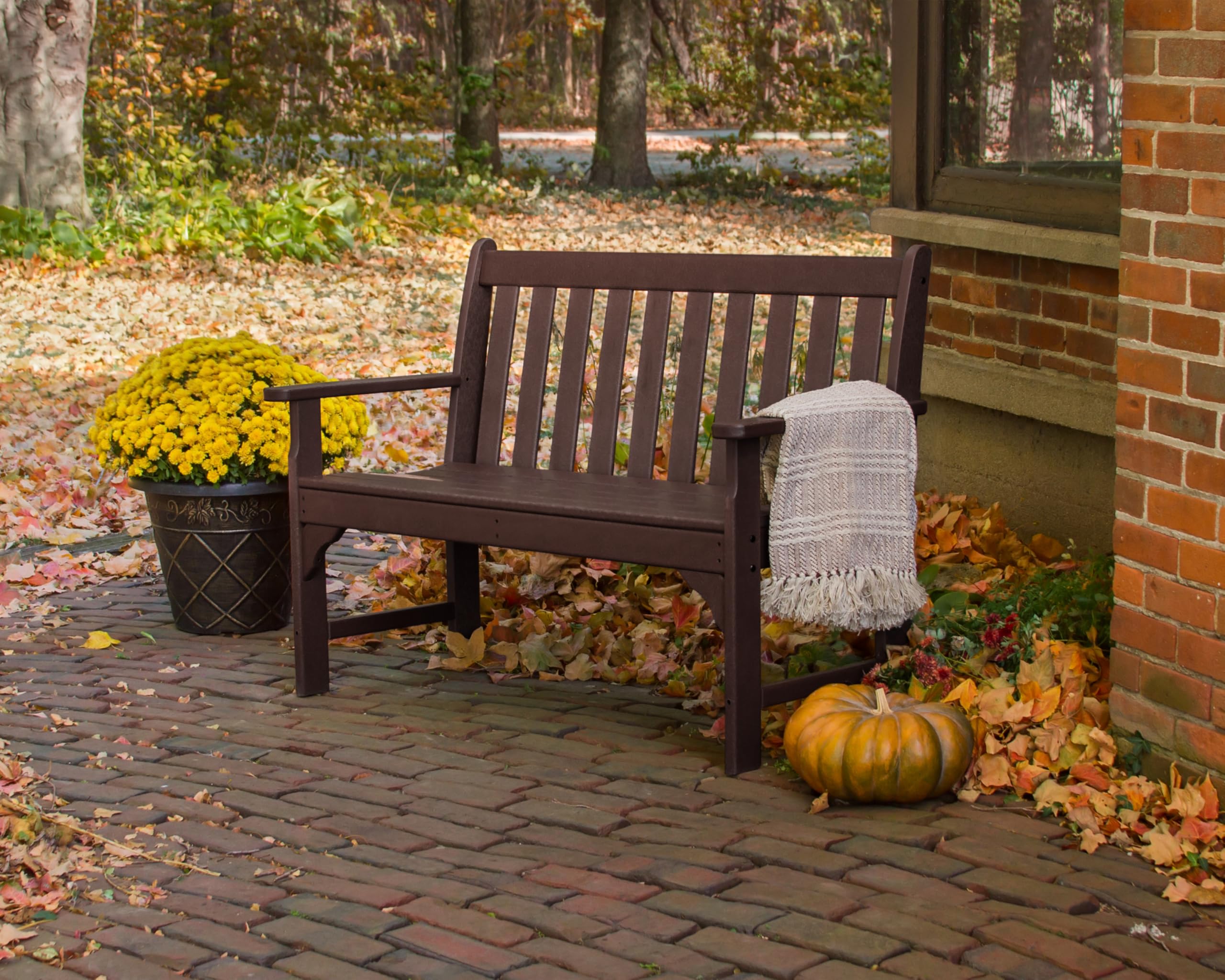 POLYWOOD GNB48MA 48-Inch Vineyard Outdoor Bench in Mahogany - Durable & Weather-Resistant Patio Furniture for Garden, Deck, and Backyard