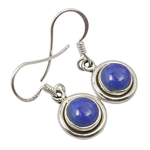 Sterling Silver Round Lapis Lazuli Earrings for Women - 1.1