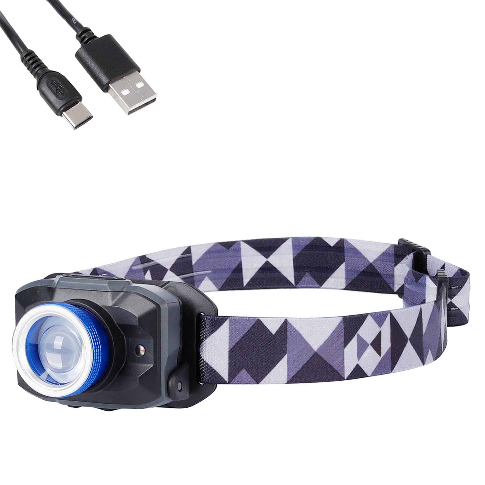450 Lumen Rechargeable LED Headlamp Flashlight - 5 Light Modes, Adjustable Focus, IPX4 Waterproof Headlight with White & Red Light - Perfect for Camping, Hiking, Running, Fishing & Night Work