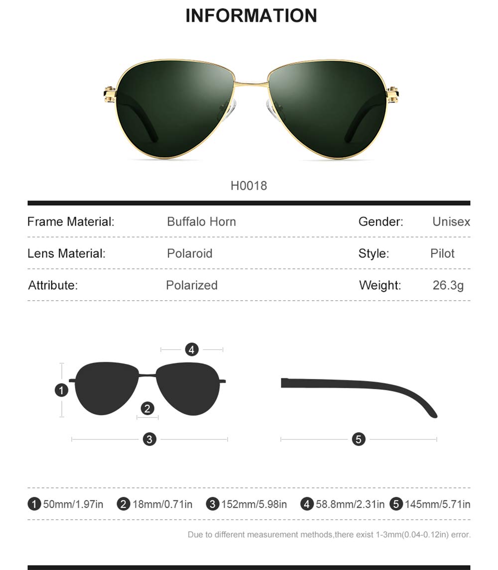 HEPIDEM 100% Genuine Buffalo Horn Handmade Round Sunglasses for Men - Luxury Polarized UV Protection Shades for Outdoor Activities, Driving & Fashion