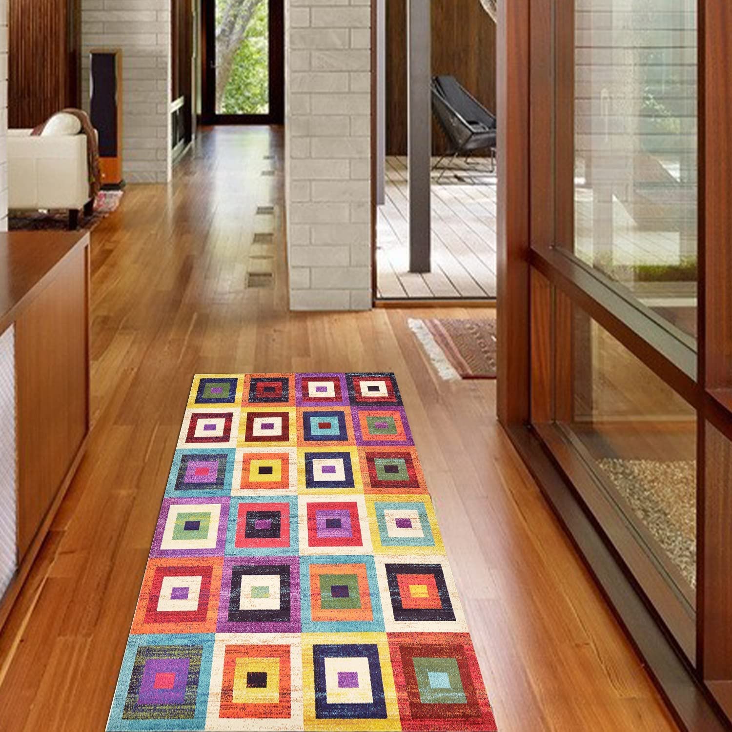 GUBIYU Bohemian Geometric Area Rug - Abstract Patchwork Throw Rug Runner - Stain Resistant & Non-Slip - 23.6x59 Inch Indoor Outdoor Rug for High Traffic Areas - Perfect for Kitchen, Living Room, Backyard & Bathroom Decor - Easy to Clean