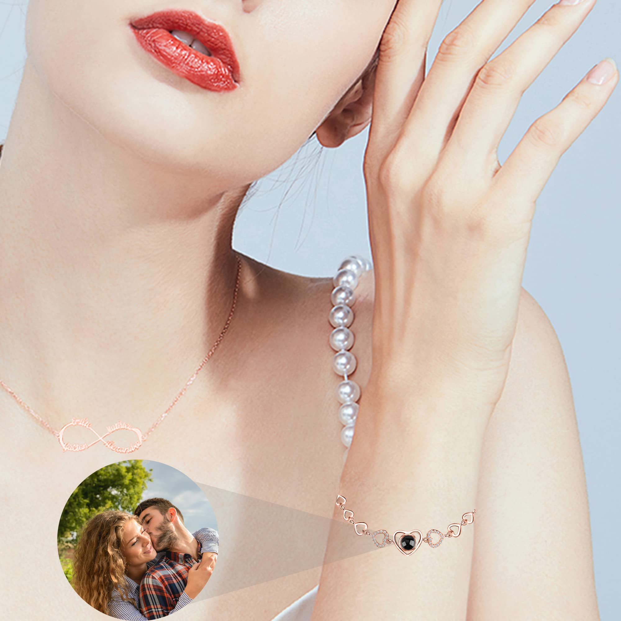 Personalized Photo Projection Bracelet - Custom Engraved I Love You Message in 100 Languages - Heart Shaped Picture Inside for Women & Men - Perfect Gift for Anniversaries, Valentine's Day & Special Occasions