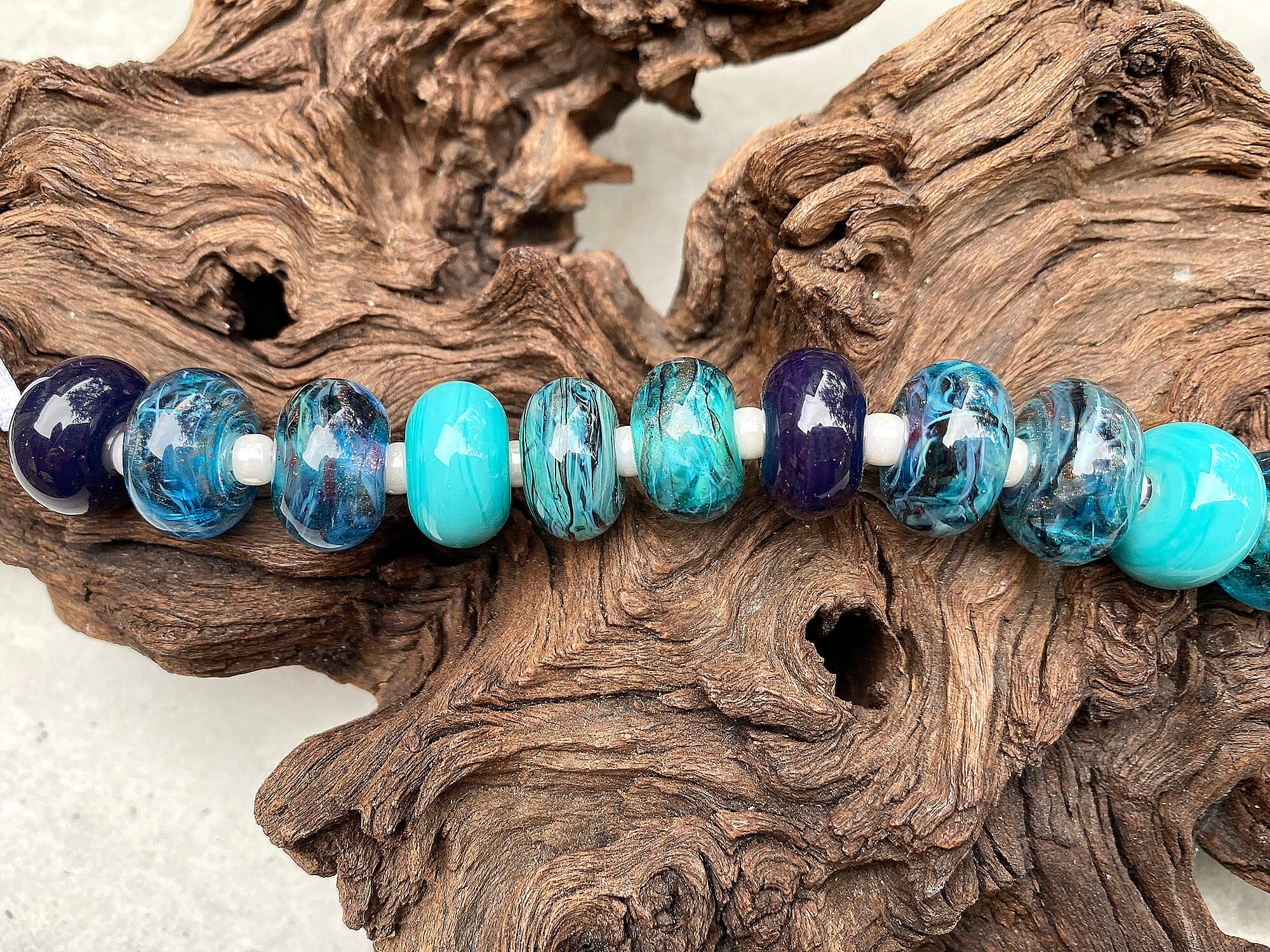 Turquoise Blue Shimmer Lampwork Glass Beads Set for Jewelry Making - DIY Bracelets, Necklaces, Earrings - SRA Certified Artisan Crafted Beads (50pcs) - Perfect for Boho, Beach & Summer Fashion Accessories