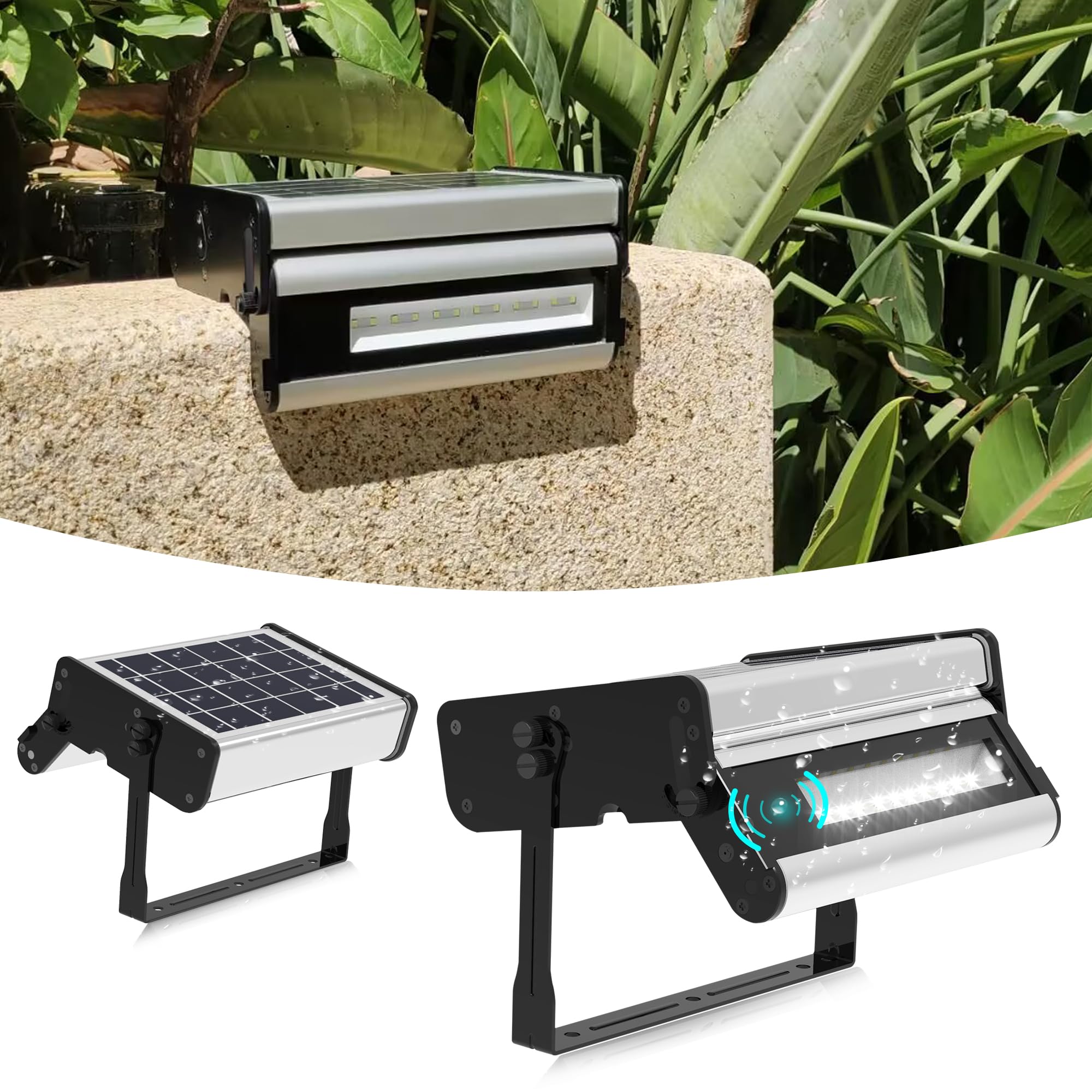Solar Powered Outdoor Wall Lights with Motion Sensor - Waterproof Dusk to Dawn Exterior Lighting, 2 Modes, Cordless Modern Wall Lamp for House, Yard, Garden, Porch & Patio - Silver (Ideal for Pathway, Garage & Entryway Security)