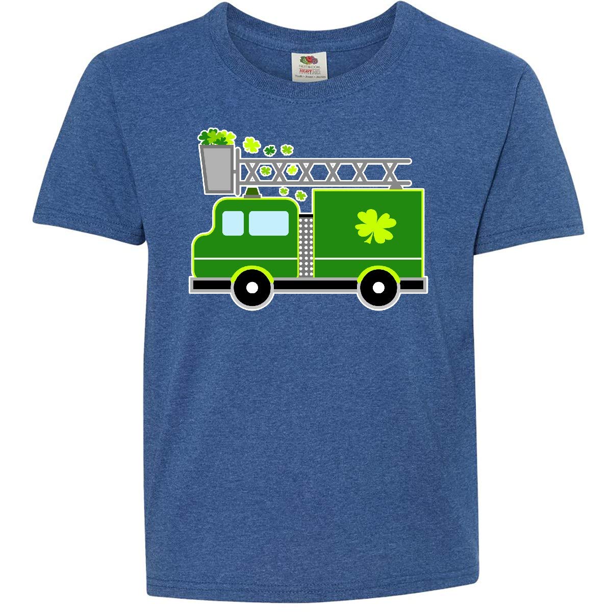 Inktastic St. Patrick's Day Green Fire Truck with Shamrocks Youth T-Shirt - Fun Irish-Themed Apparel for Kids' Celebrations & Parades