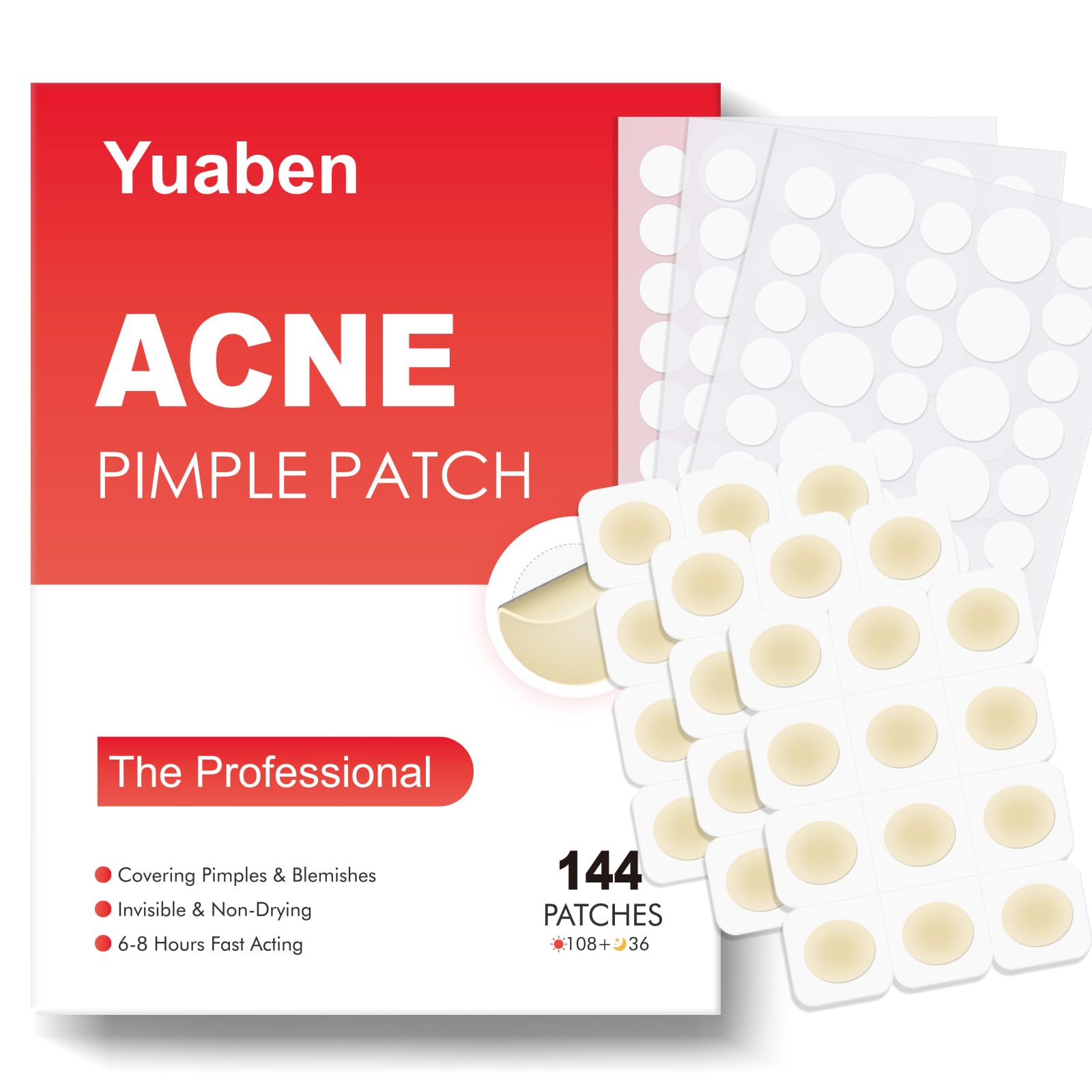 Hydrocolloid Acne Patches for Face - 144 Pcs (108 Day + 36 Night) with Salicylic Acid, Tea Tree & Calendula Oil - Effective Pimple Patches for Zits, Blackheads & Blemish Treatment - Perfect for Overnight Spot Treatment & Daily Acne Care