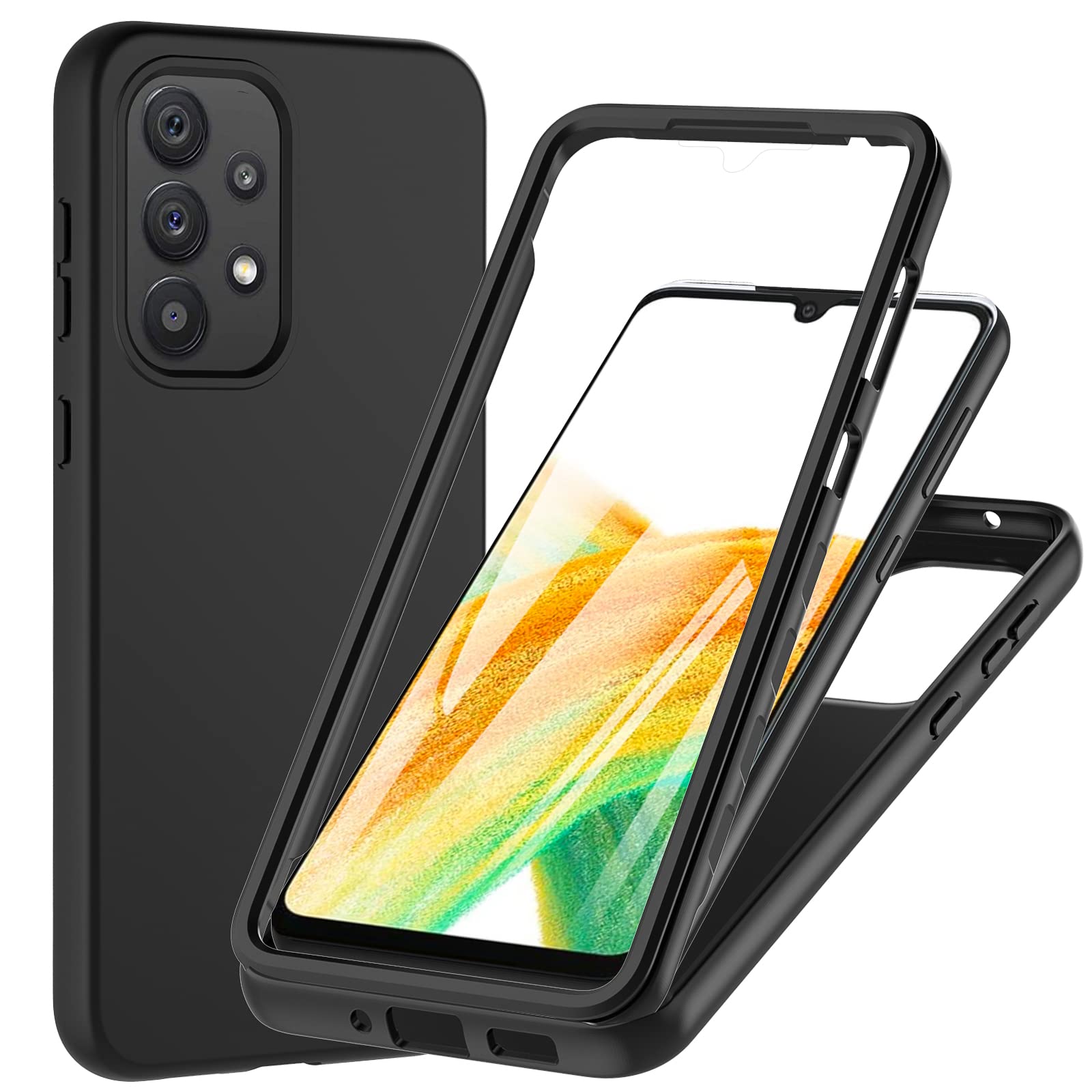Shockproof Full Body Samsung Galaxy A33 5G Phone Case with Built-in Screen Protector - Anti-Scratch TPU Silicone Bumper Protective Cover (Black) | Perfect for Outdoor Activities, Work & Daily Use